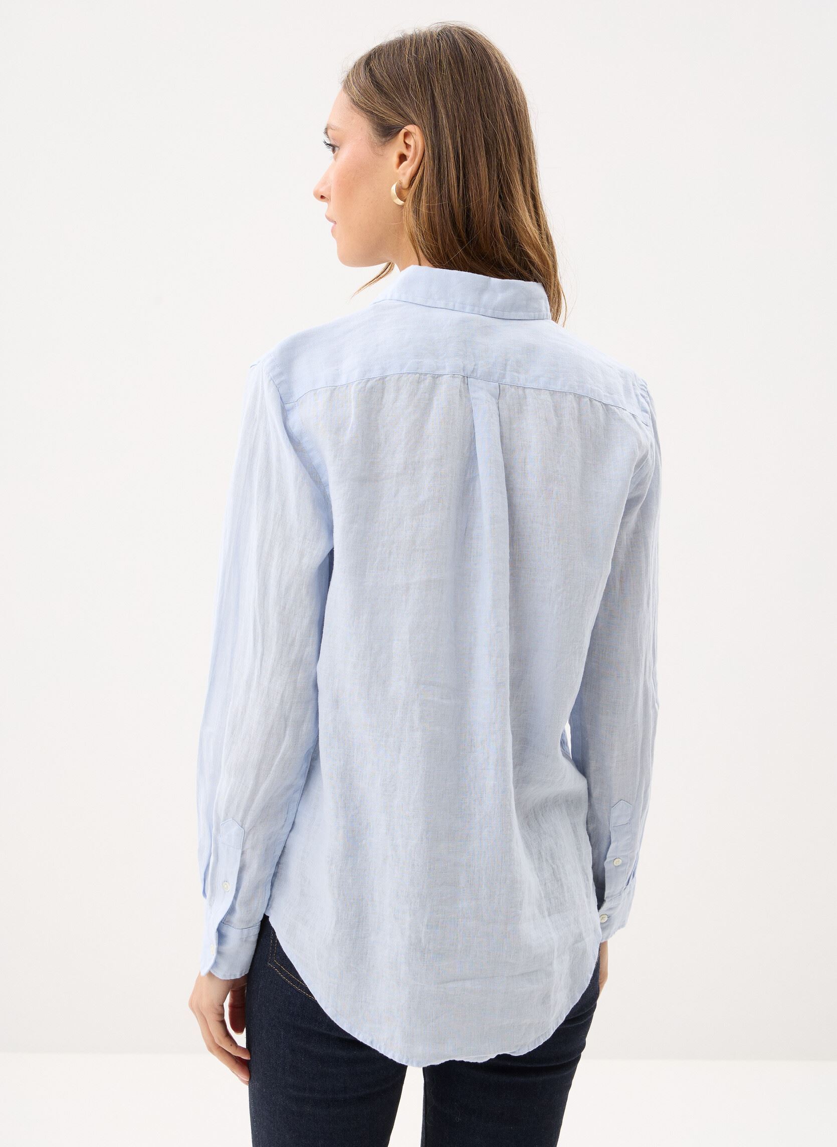 Chemises manches longues Chemise classique en lin femme bleu Polo Ralph Lauren Chemises manches longues Chemise classique en lin femme bleu Oxford Blue
