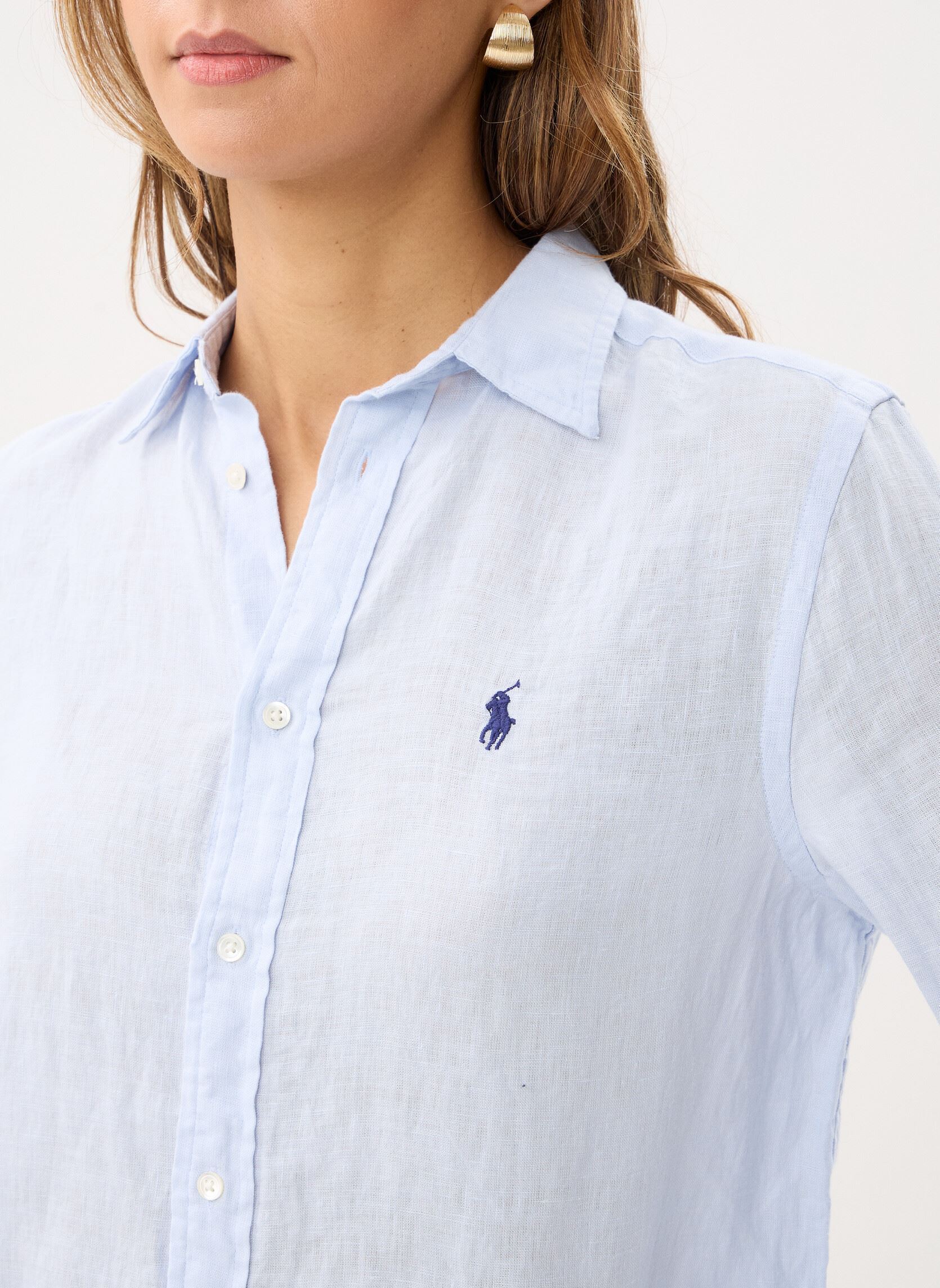Chemises manches longues Chemise classique en lin femme bleu Polo Ralph Lauren Chemises manches longues Chemise classique en lin femme bleu Oxford Blue