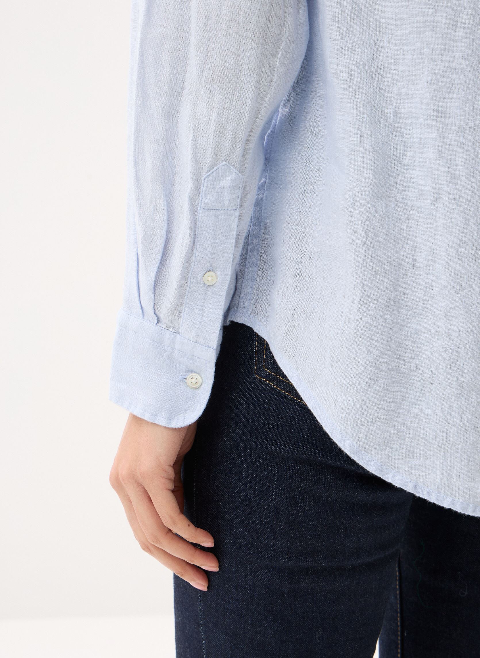 Chemises manches longues Chemise classique en lin femme bleu Polo Ralph Lauren Chemises manches longues Chemise classique en lin femme bleu Oxford Blue
