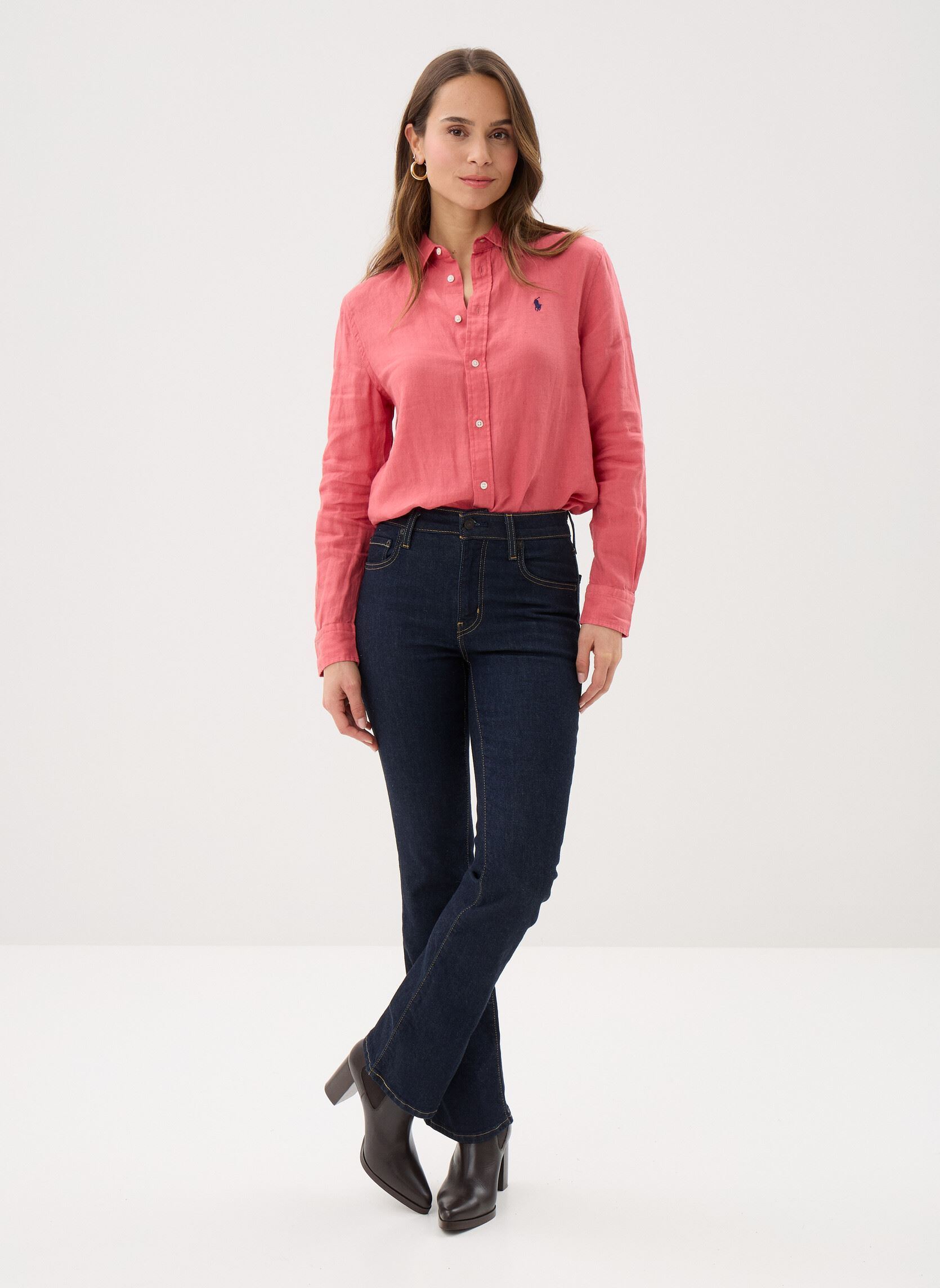 Chemises manches longues Chemise classique en lin femme rouge Polo Ralph Lauren Chemises manches longues Chemise classique en lin femme rouge ADIRONDACK BERRY