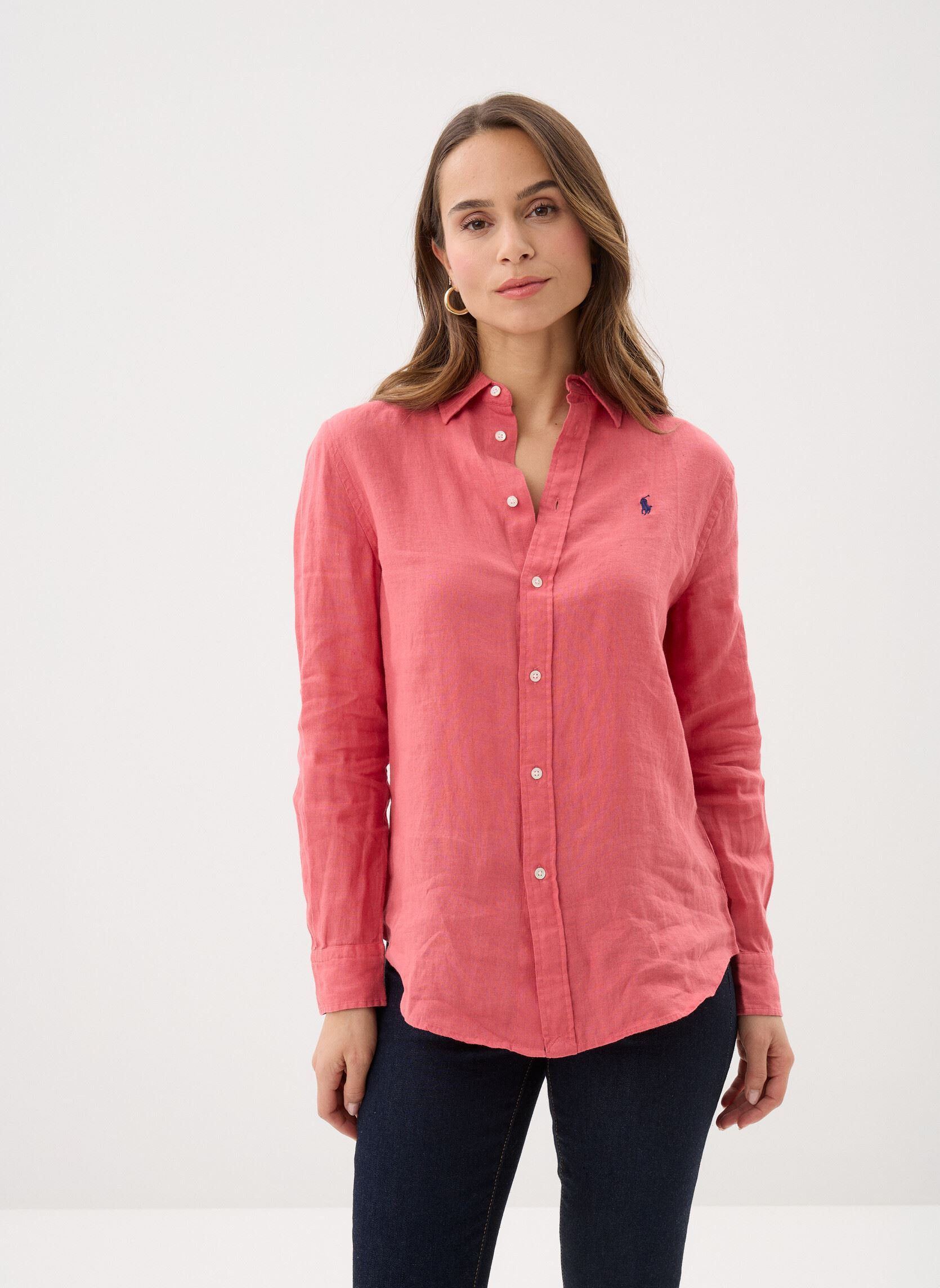 Chemises manches longues Chemise classique en lin femme rouge Polo Ralph Lauren Chemises manches longues Chemise classique en lin femme rouge ADIRONDACK BERRY