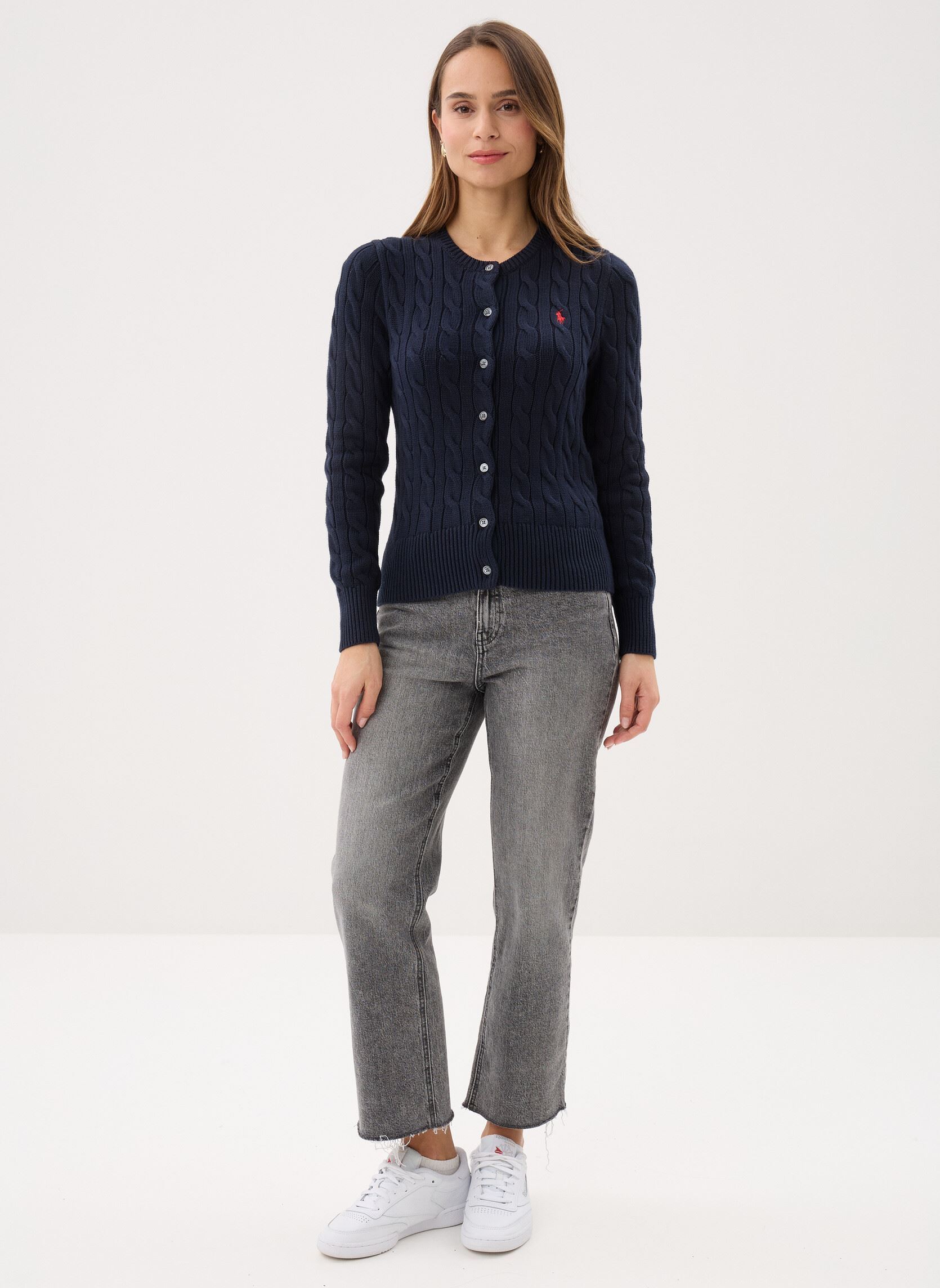 Gilets Cardigan torsadé en coton à col rond 211 femme bleu Polo Ralph Lauren Gilets Cardigan torsadé en coton à col rond 211 femme bleu HUNTER NAVY