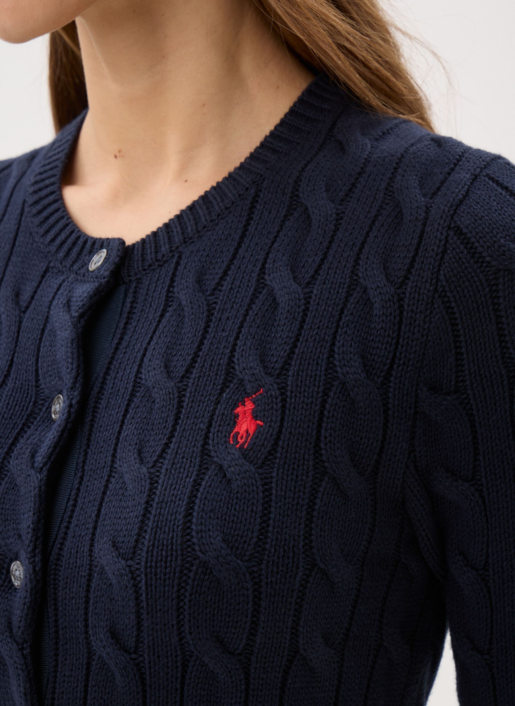 Gilets Cardigan torsadé en coton à col rond 211 femme bleu Polo Ralph Lauren Gilets Cardigan torsadé en coton à col rond 211 femme bleu HUNTER NAVY