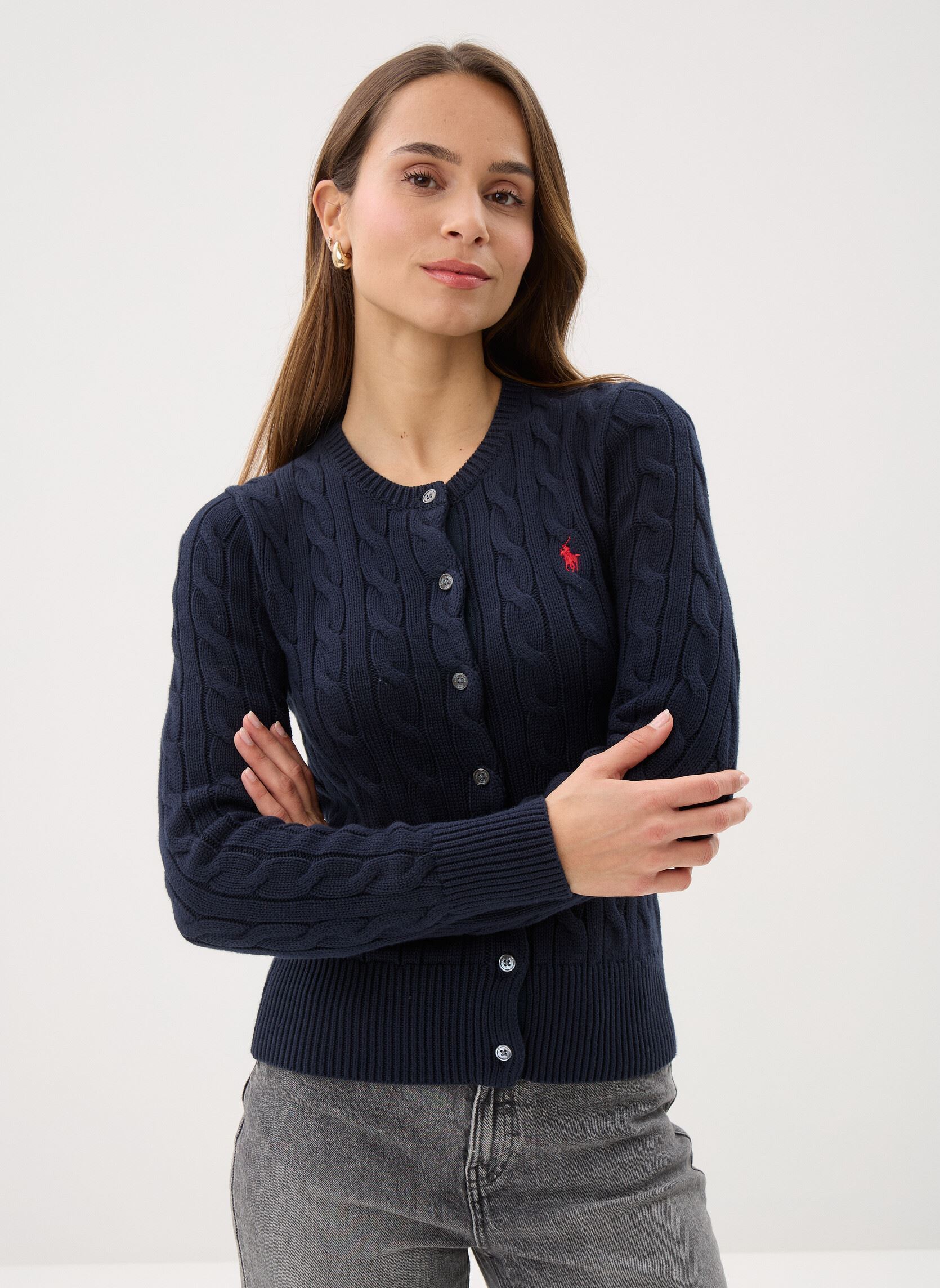 Vêtements Polo Ralph Lauren Cardigan torsadé en coton à col rond 211971868 pour Femme - vue 1