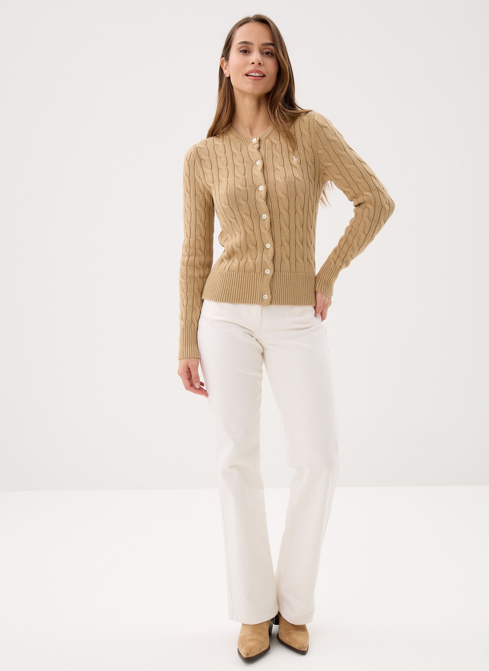Gilets Cardigan torsadé en coton à col rond 211 femme beige Polo Ralph Lauren Gilets Cardigan torsadé en coton à col rond 211 femme beige VINTAGE KHAKI