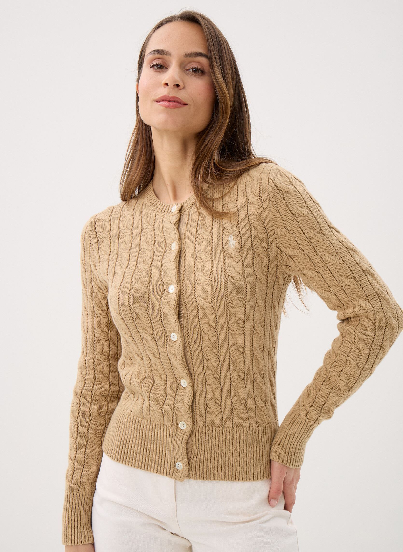 Vêtements Polo Ralph Lauren Cardigan torsadé en coton à col rond 211971868 pour Femme