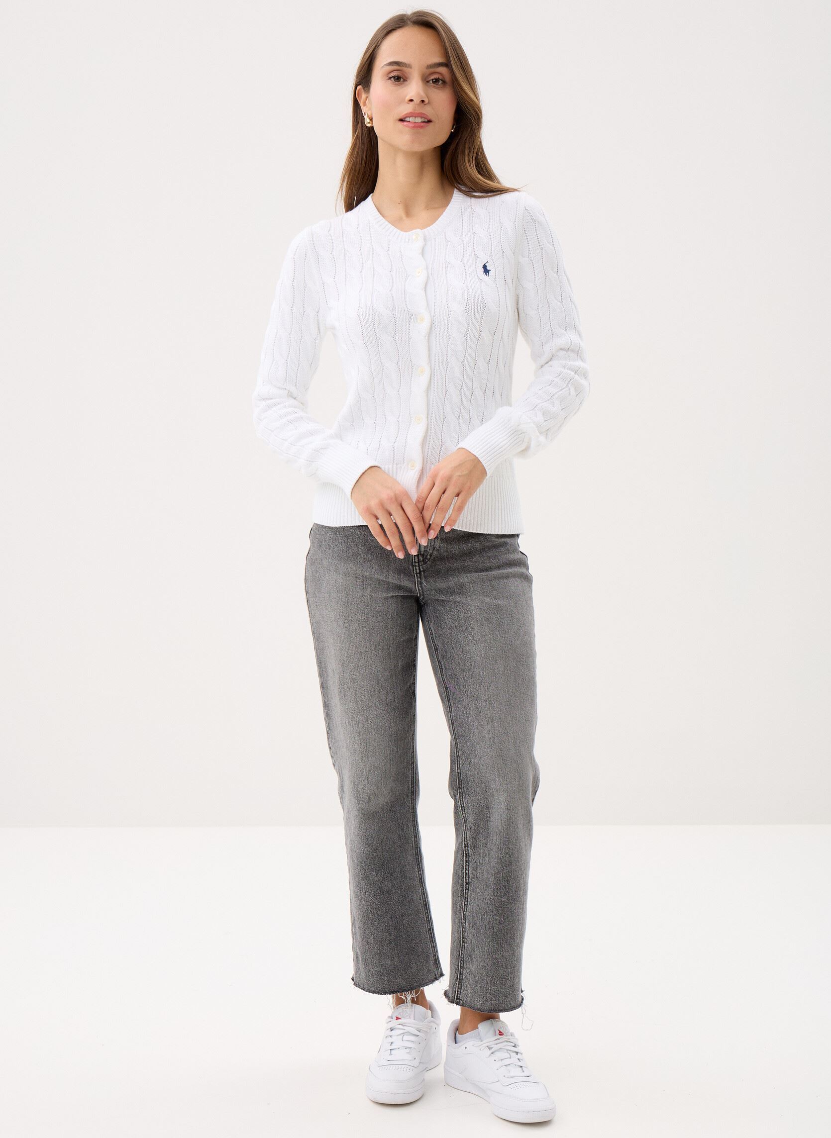 Gilets Cardigan torsadé en coton à col rond 211 femme blanc Polo Ralph Lauren Gilets Cardigan torsadé en coton à col rond 211 femme blanc WHITE