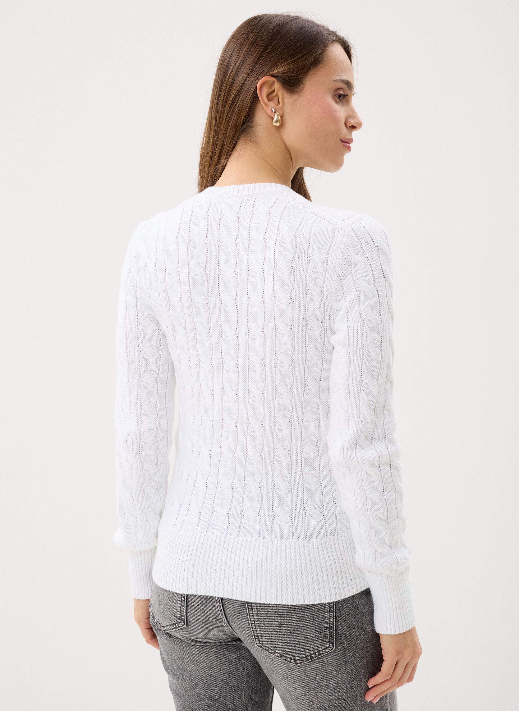 Gilets Cardigan torsadé en coton à col rond 211 femme blanc Polo Ralph Lauren Gilets Cardigan torsadé en coton à col rond 211 femme blanc WHITE