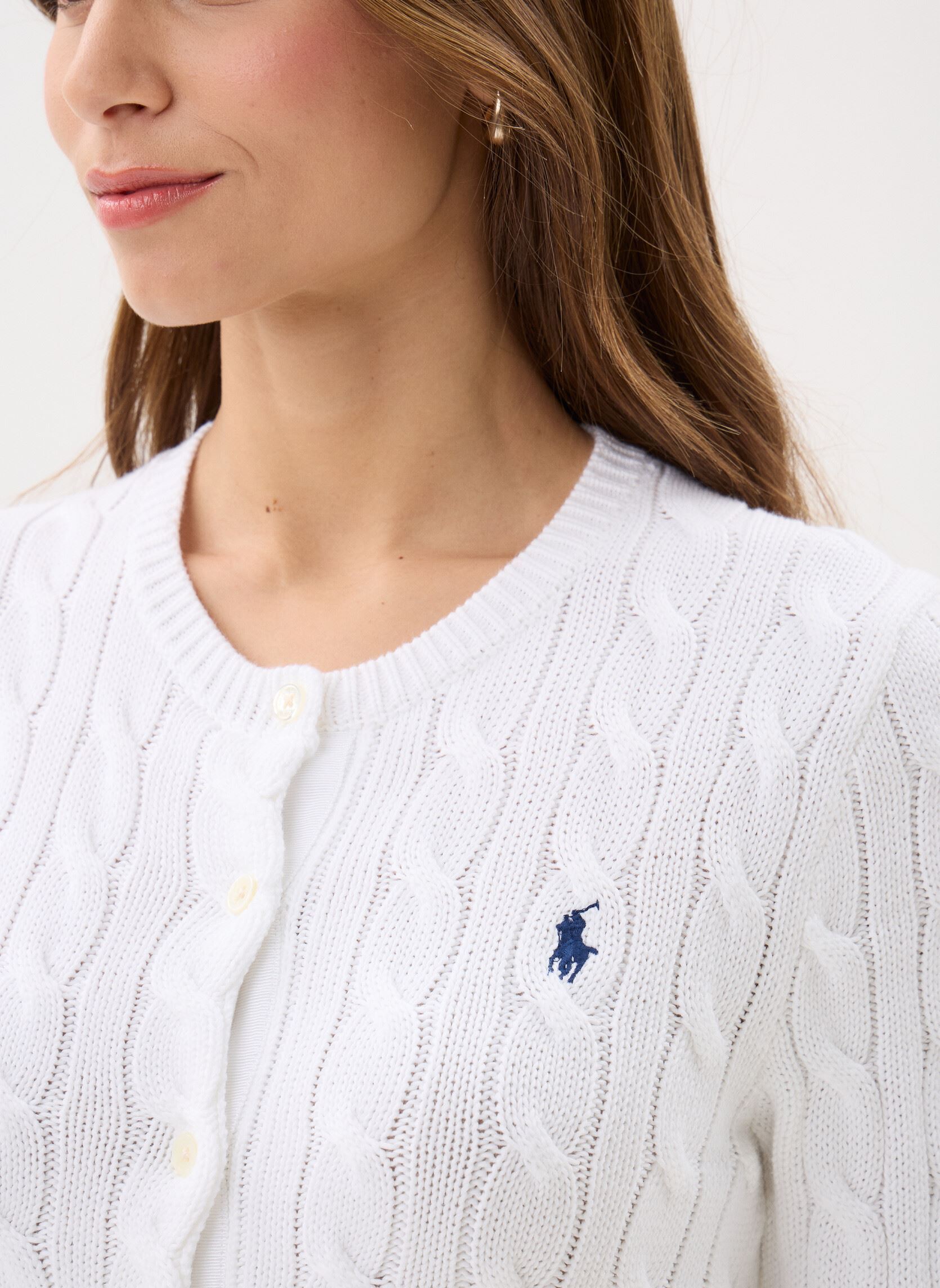 Gilets Cardigan torsadé en coton à col rond 211 femme blanc Polo Ralph Lauren Gilets Cardigan torsadé en coton à col rond 211 femme blanc WHITE
