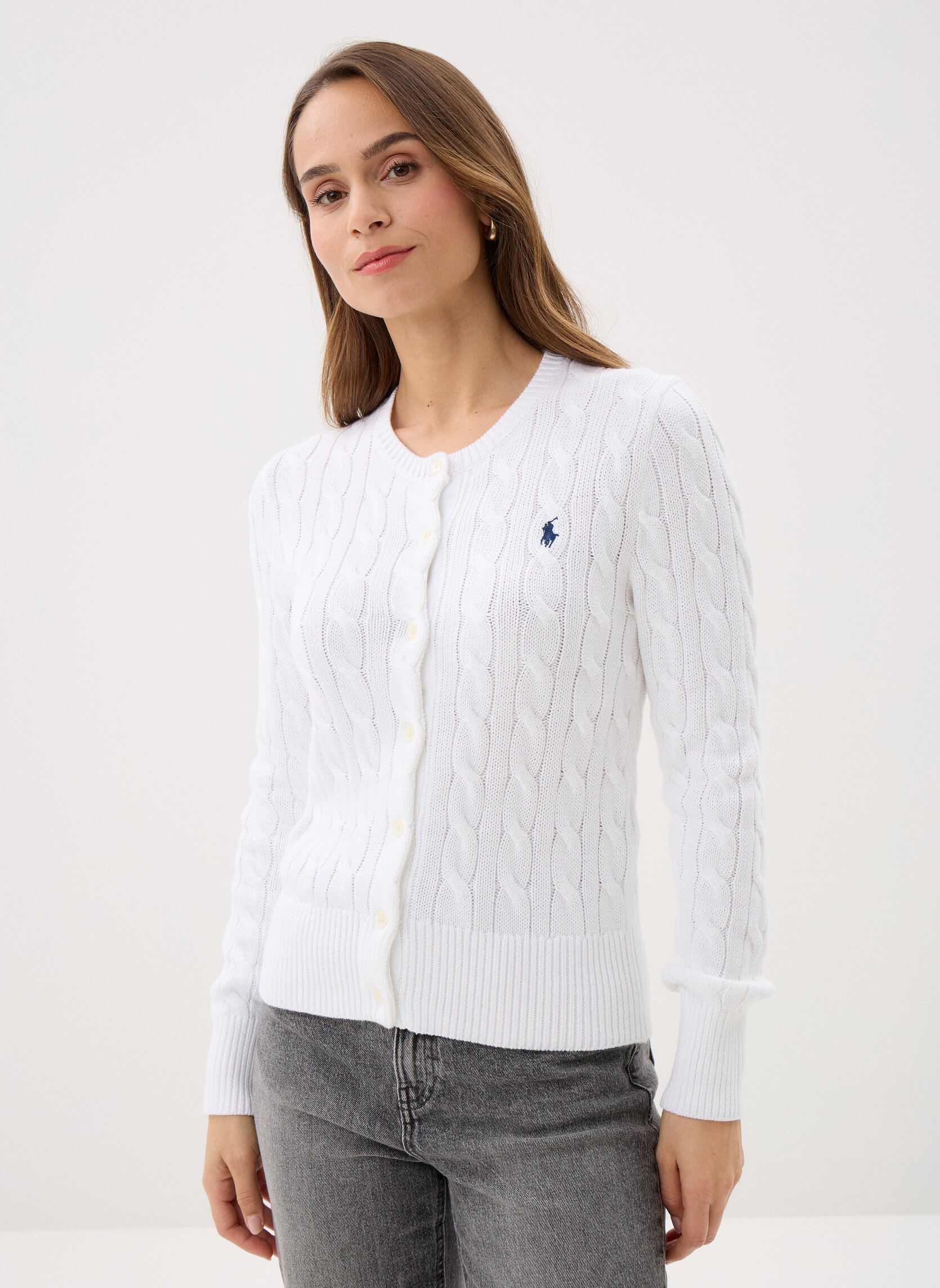 Vêtements Polo Ralph Lauren Cardigan torsadé en coton à col rond 211971868 pour Femme