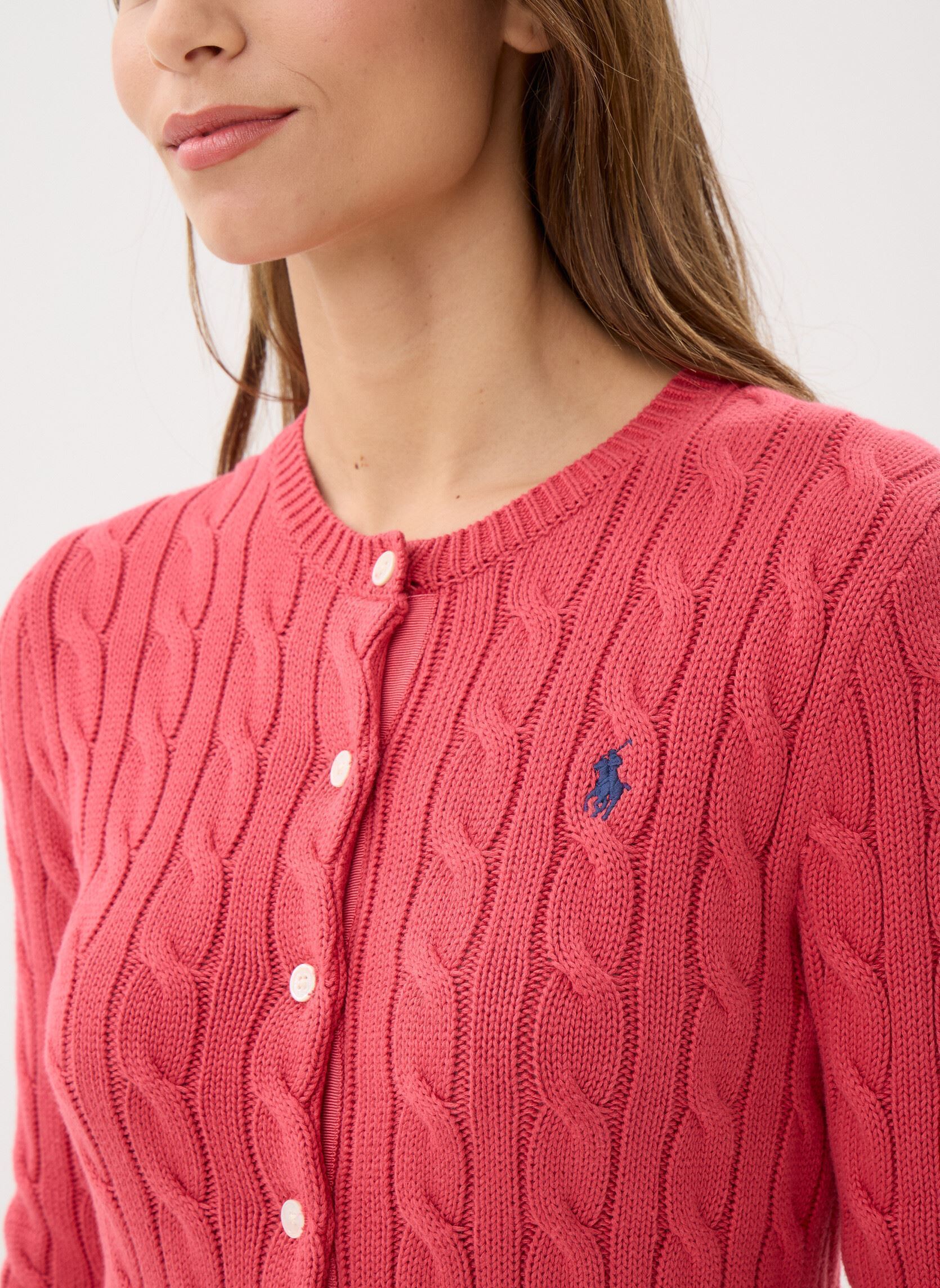 Gilets Cardigan torsadé en coton à col rond 211 femme rouge Polo Ralph Lauren Gilets Cardigan torsadé en coton à col rond 211 femme rouge NANTUCKET RED