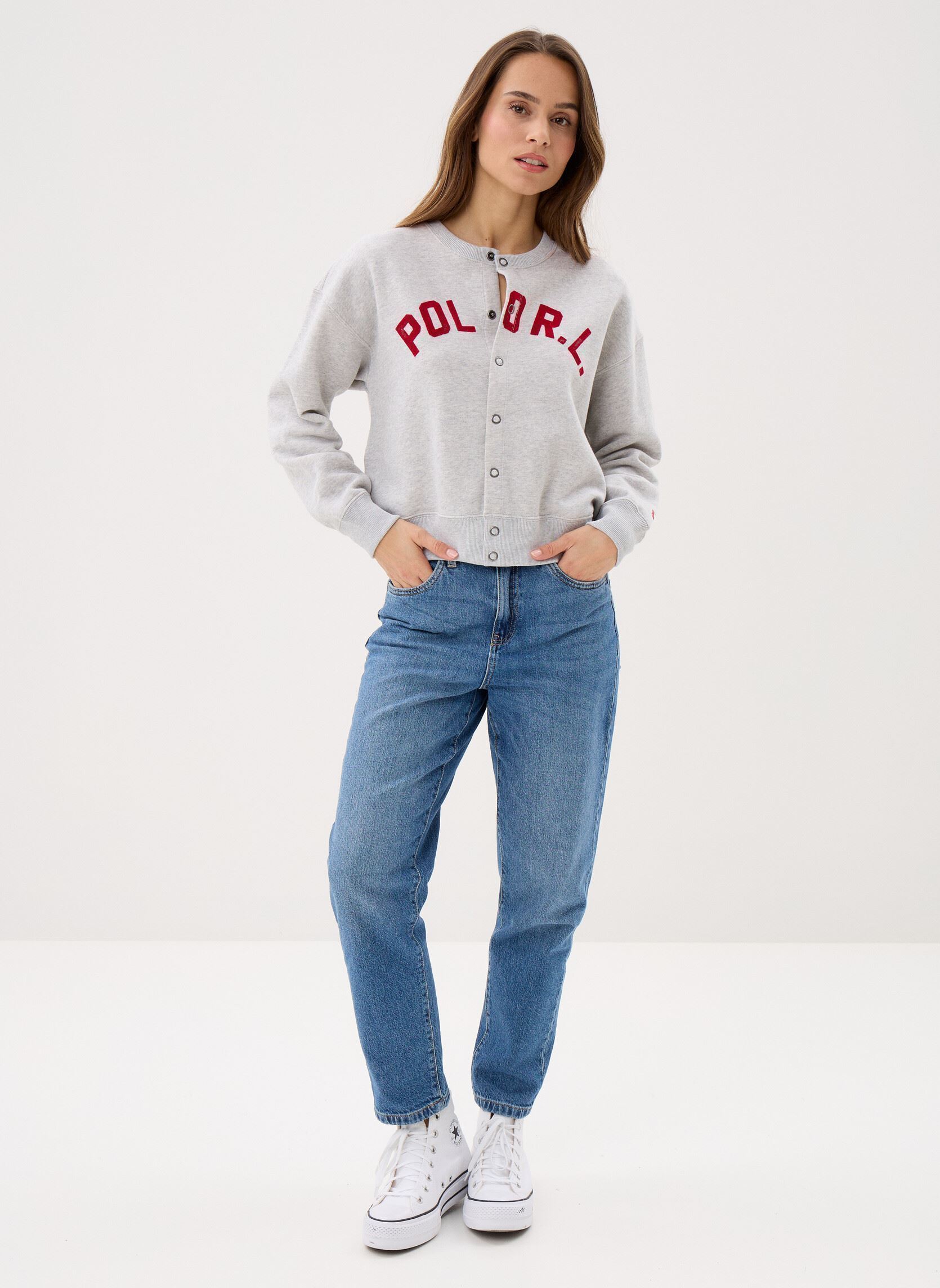 Sweater Cardigan bomber en coton dames grijs Polo Ralph Lauren Sweater Cardigan bomber en coton dames grijs LIGHT SMOKE HEATHER