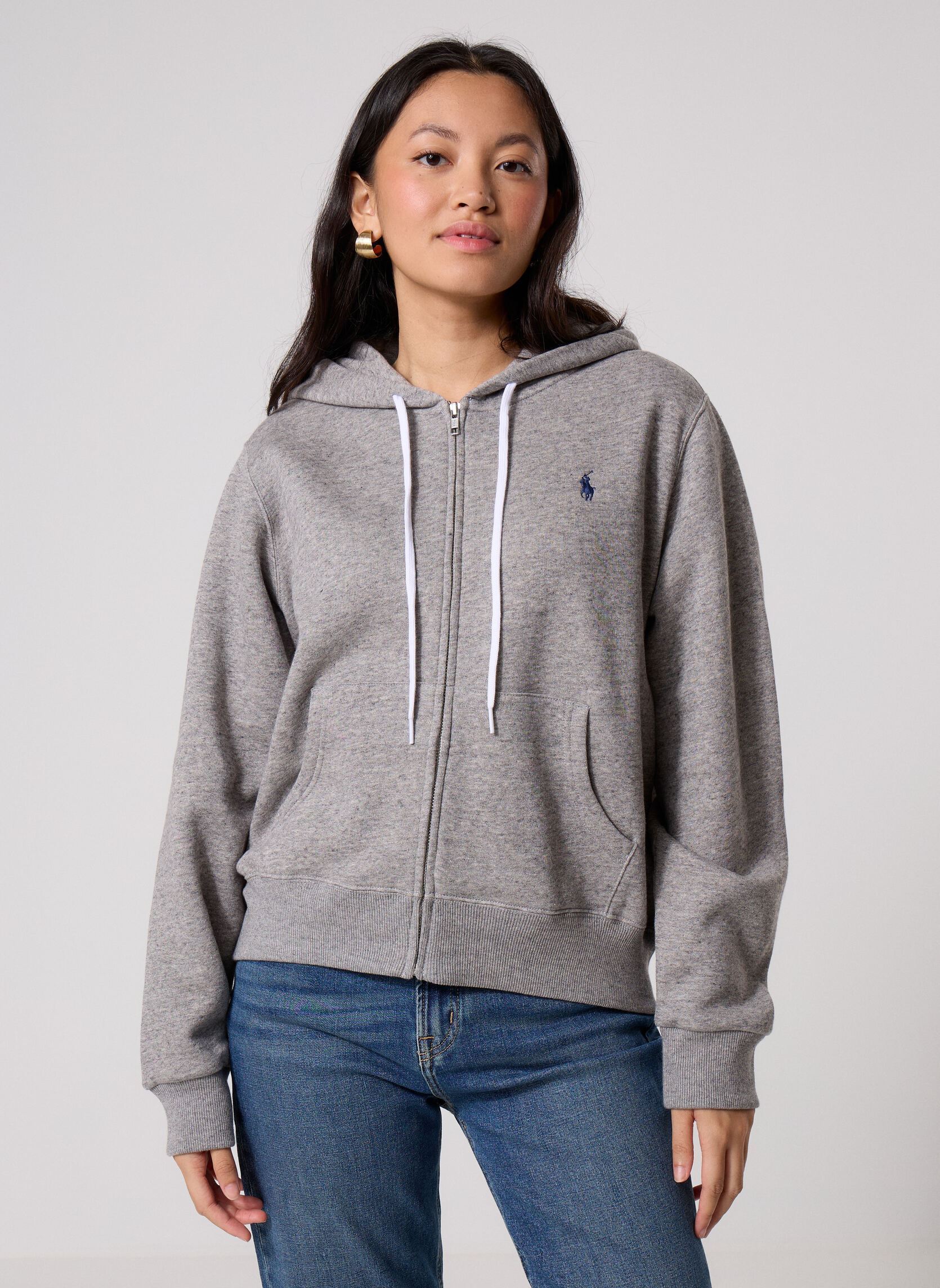 Sweats zippés Sweat à capuche zippé en molleton femme gris Polo Ralph Lauren Sweats zippés Sweat à capuche zippé en molleton femme gris DARK VINTAGE HEATHER