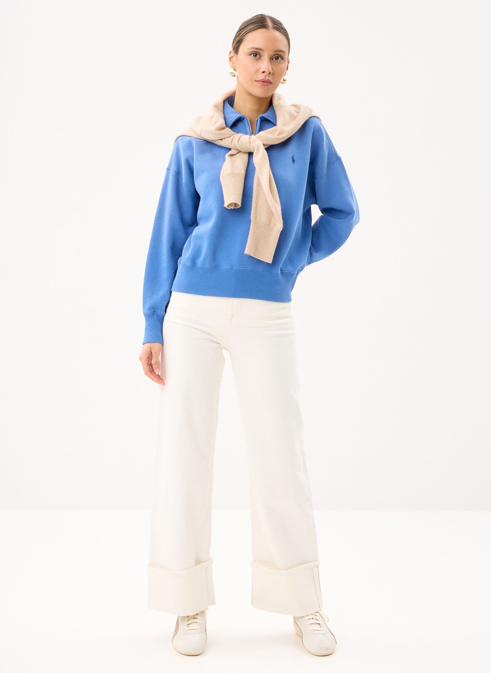 Sweatshirts Pull demi-zippé en molleton léger damen blau Polo Ralph Lauren Sweatshirts Pull demi-zippé en molleton léger damen blau NEW IRIS BLUE
