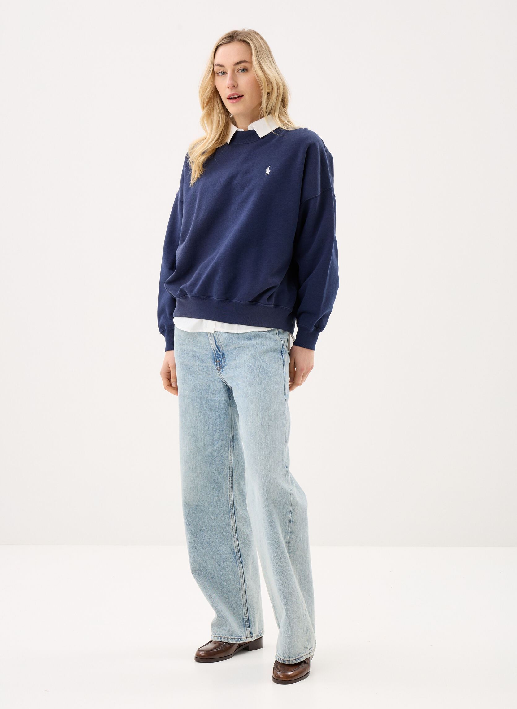 Sweatshirts Sweat à col rond en molleton oversize femme bleu Polo Ralph Lauren Sweatshirts Sweat à col rond en molleton oversize femme bleu Newport navy