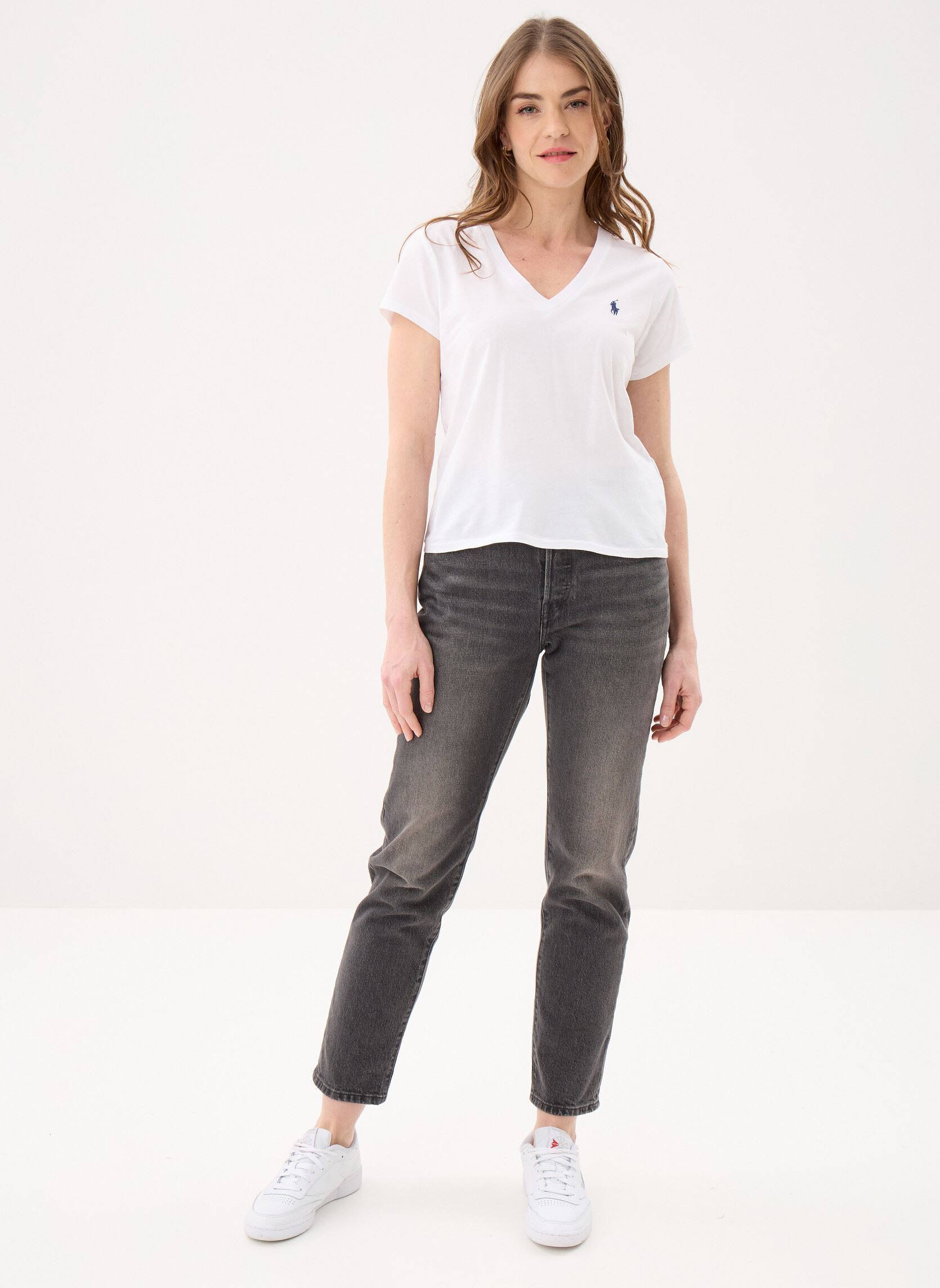 Tee-shirts manches courtes T-shirt col en V en jersey femme blanc Polo Ralph Lauren Tee-shirts manches courtes T-shirt col en V en jersey femme blanc White