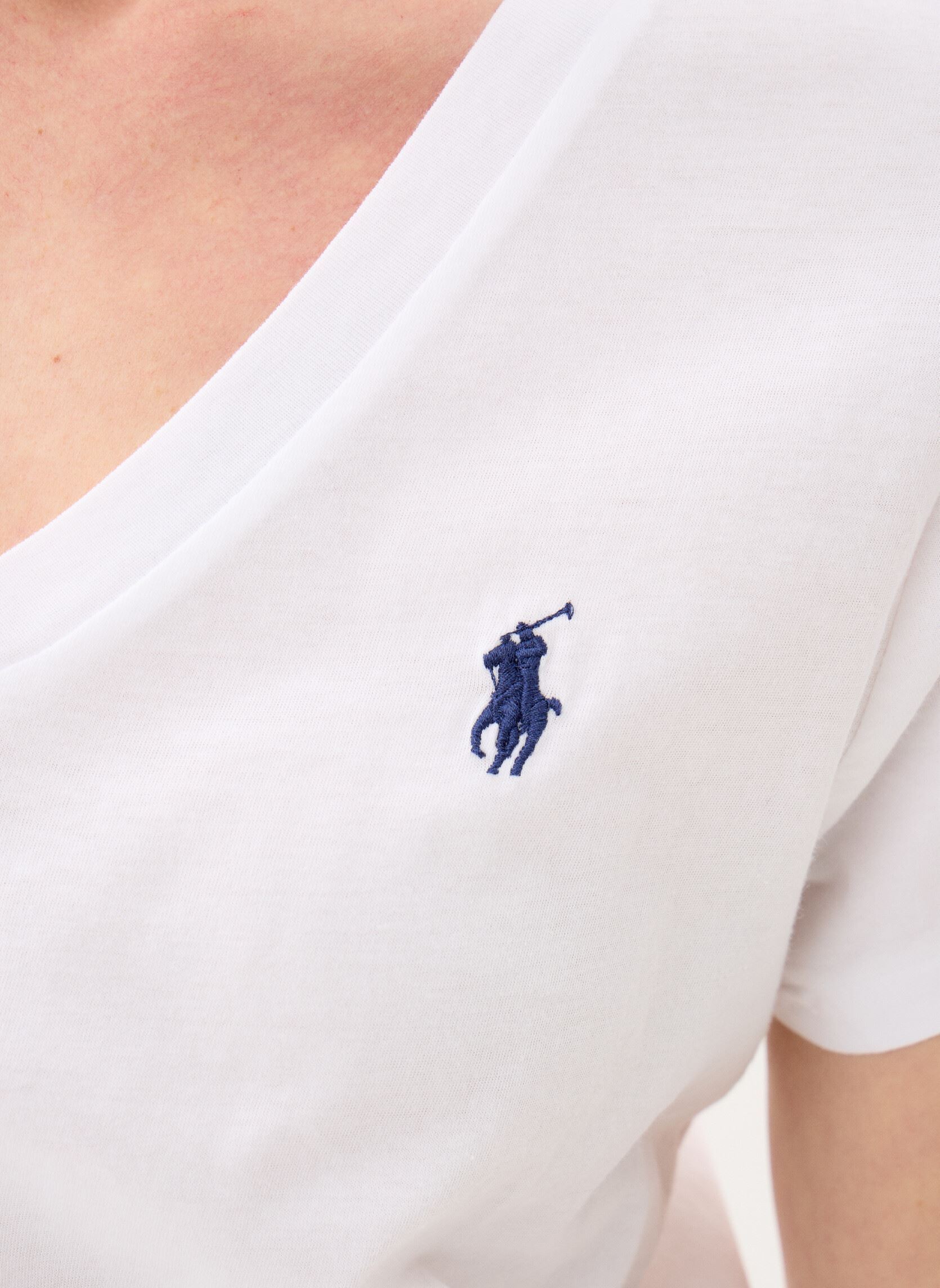 Tee-shirts manches courtes T-shirt col en V en jersey femme blanc Polo Ralph Lauren Tee-shirts manches courtes T-shirt col en V en jersey femme blanc White