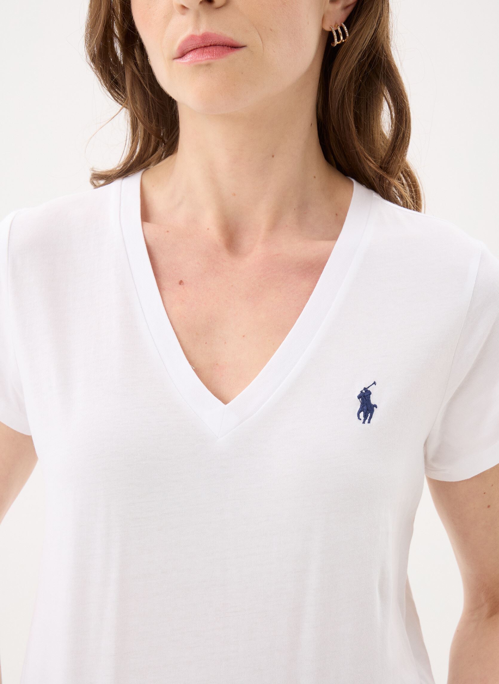 Tee-shirts manches courtes T-shirt col en V en jersey femme blanc Polo Ralph Lauren Tee-shirts manches courtes T-shirt col en V en jersey femme blanc White