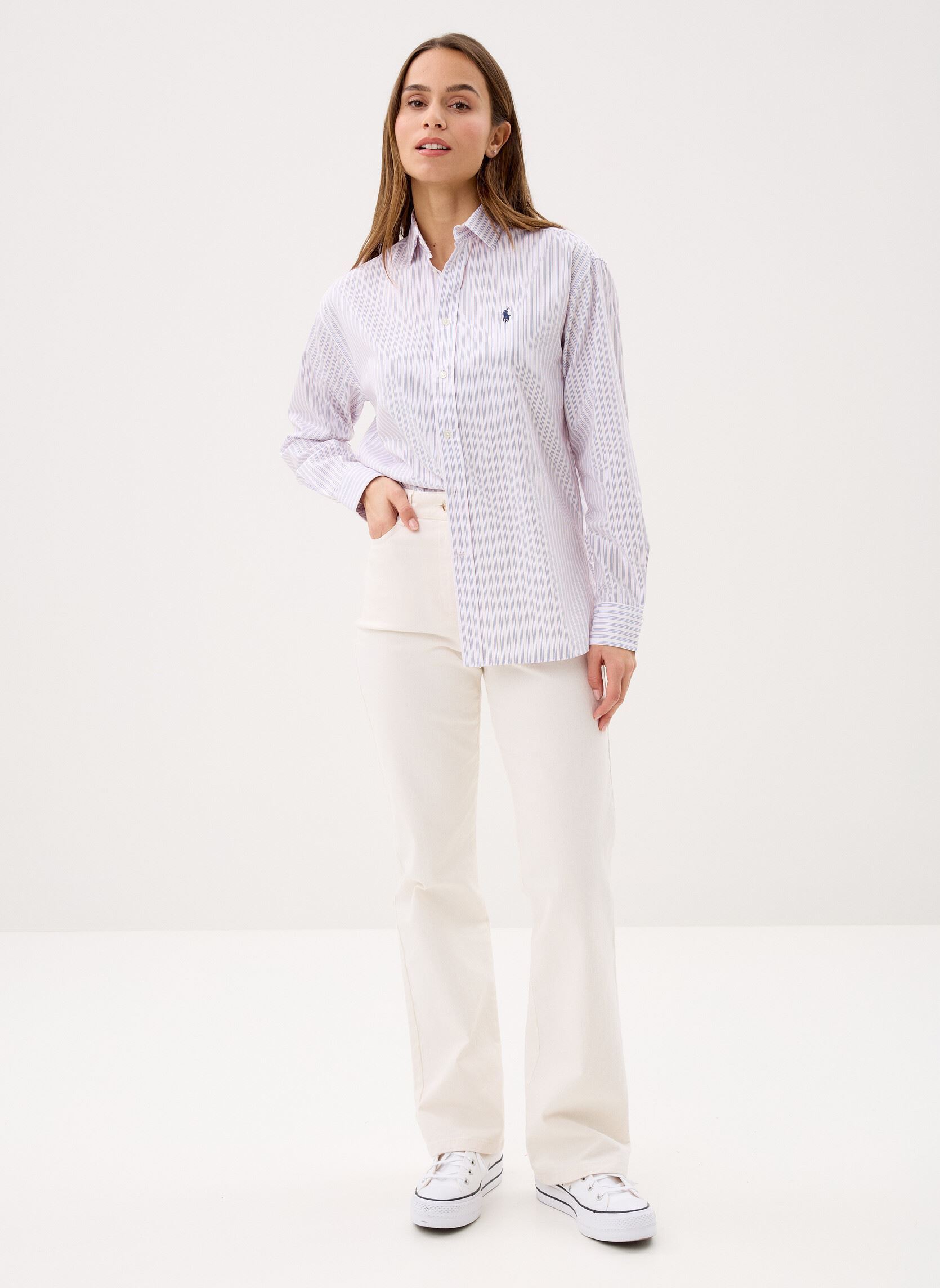 Chemises manches longues Chemise Relaxed Fit en coton rayé femme blanc Polo Ralph Lauren Chemises manches longues Chemise Relaxed Fit en coton rayé femme blanc 1968 WHITE RED BLUE