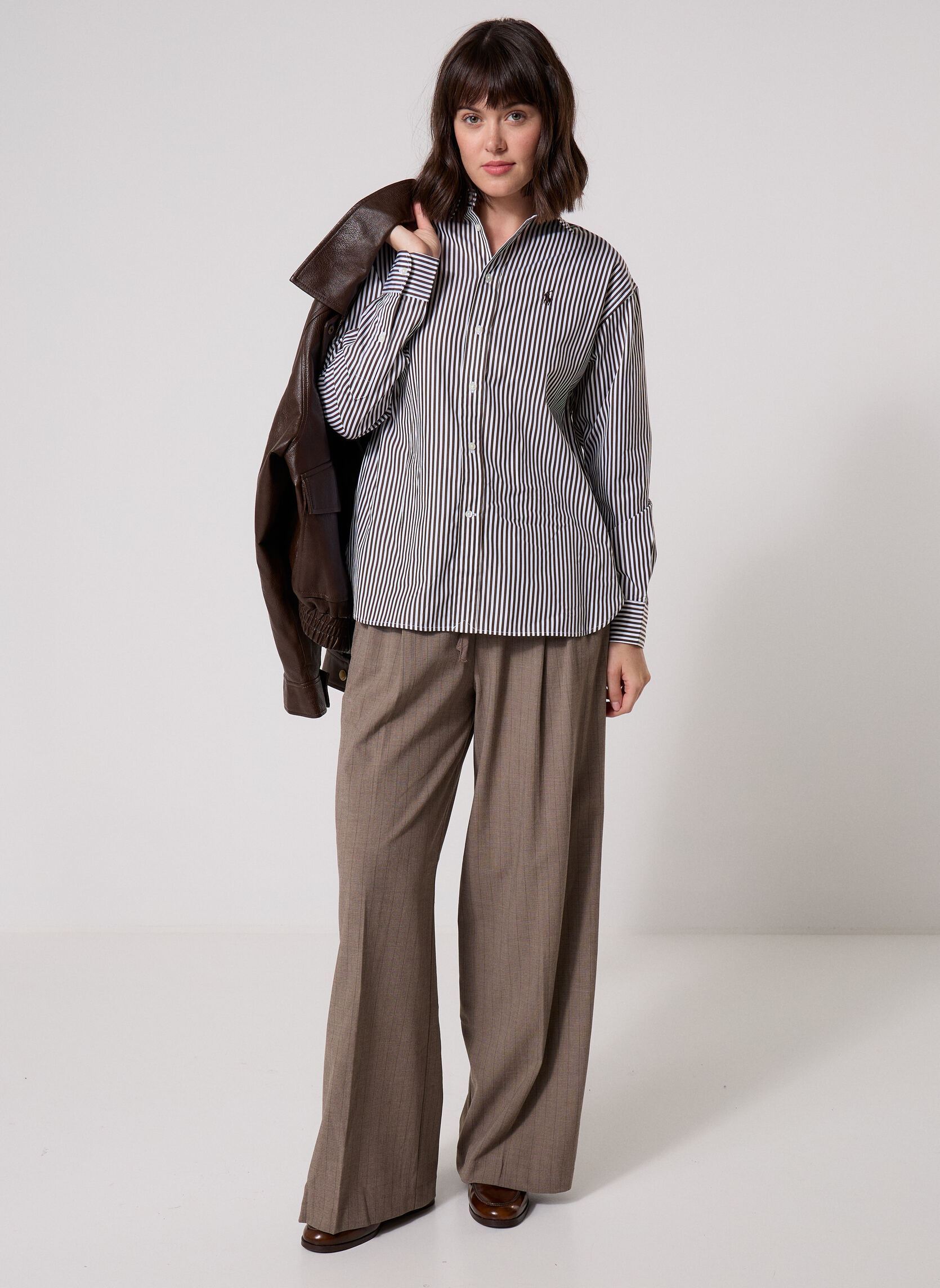 Hemden Chemise Relaxed Fit en coton rayé dames bruin Polo Ralph Lauren Hemden Chemise Relaxed Fit en coton rayé dames bruin 1936 DARK BROWN WHITE