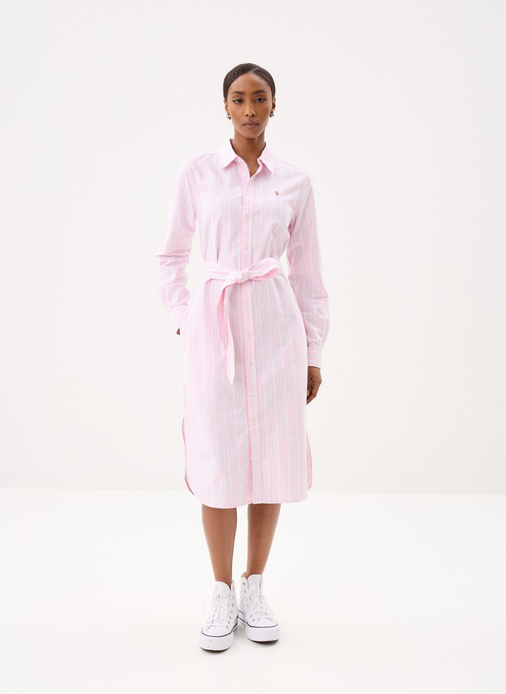 Robes Chemise Robe-chemise ceinturée en coton Oxford femme rose Polo Ralph Lauren Robes Chemise Robe-chemise ceinturée en coton Oxford femme rose 169 PINK BLUE MULTI