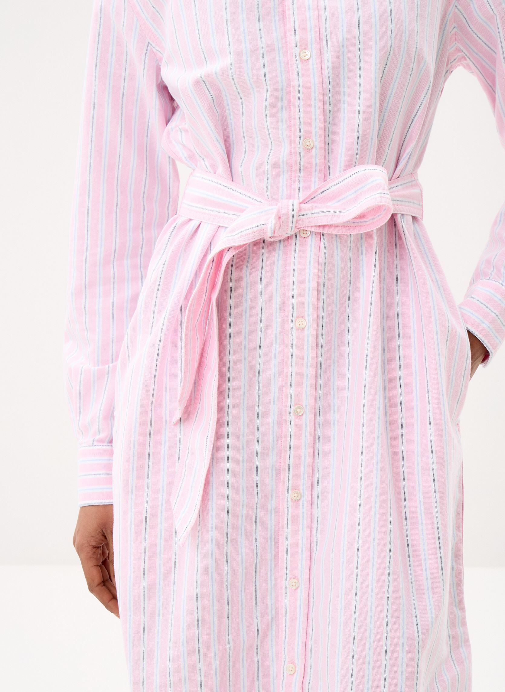 Robes Chemise Robe-chemise ceinturée en coton Oxford femme rose Polo Ralph Lauren Robes Chemise Robe-chemise ceinturée en coton Oxford femme rose 169 PINK BLUE MULTI