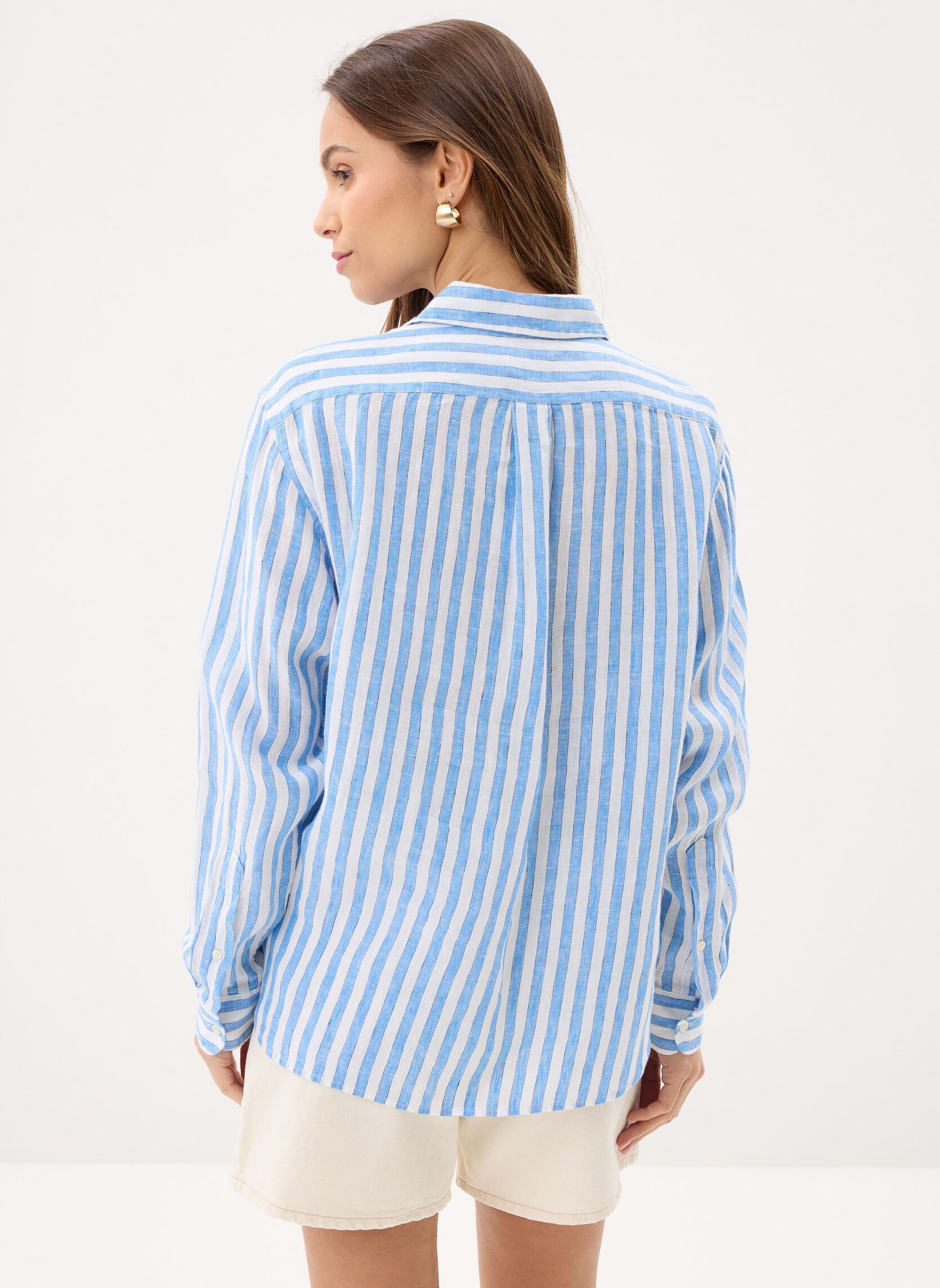 Lange mouw overhemden Chemise en lin Cropped fit dames blauw Polo Ralph Lauren Lange mouw overhemden Chemise en lin Cropped fit dames blauw 1993 WHITE BLUE MULTI