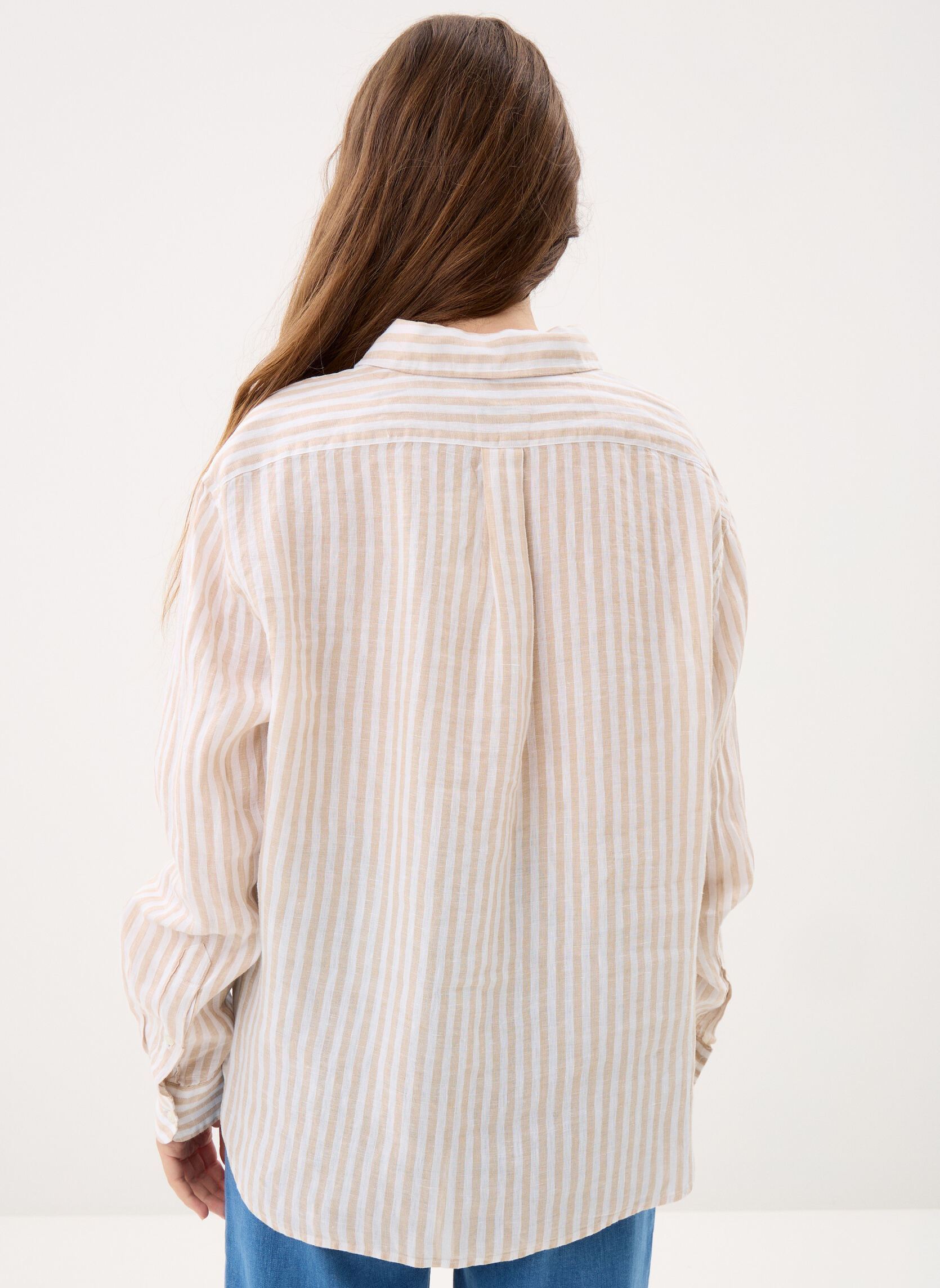 Chemises manches longues Chemise en lin Cropped fit femme blanc Polo Ralph Lauren Chemises manches longues Chemise en lin Cropped fit femme blanc 1323 DUNE TAN/WHITE