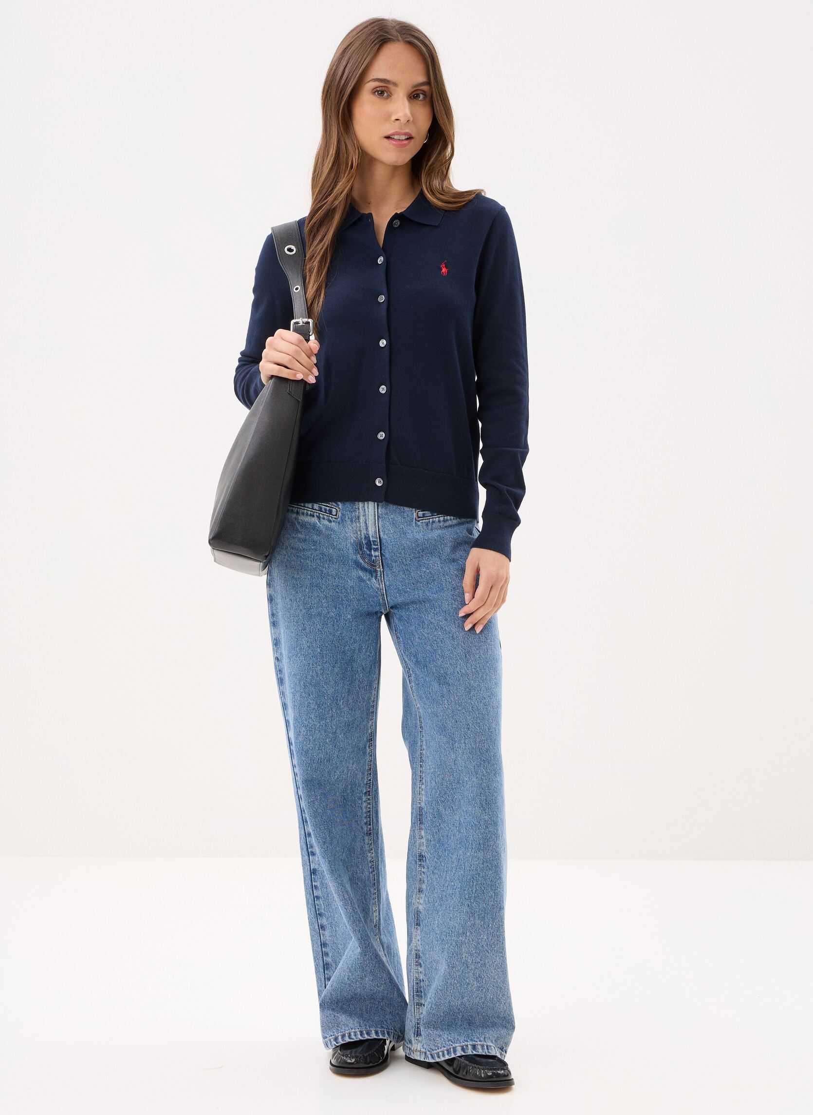 Vesten Cardigan col polo en coton mélangé dames blauw Polo Ralph Lauren Vesten Cardigan col polo en coton mélangé dames blauw HUNTER NAVY