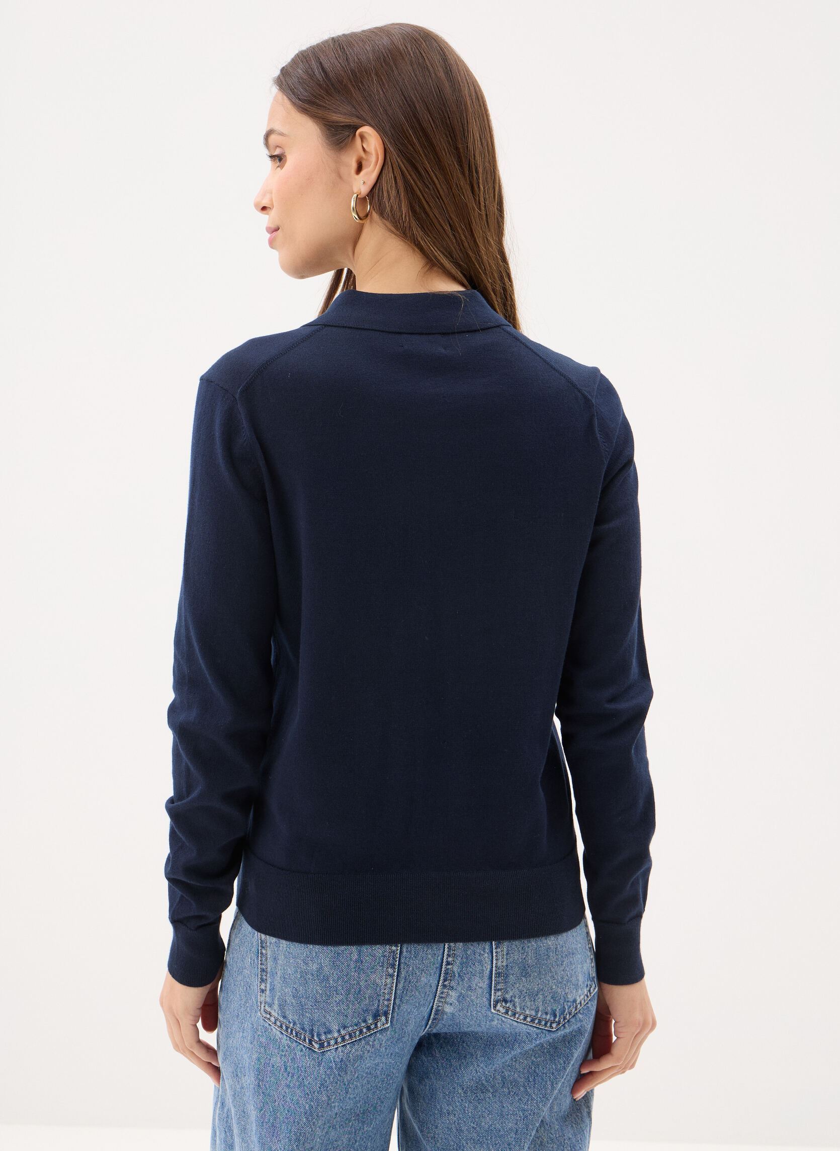 Vesten Cardigan col polo en coton mélangé dames blauw Polo Ralph Lauren Vesten Cardigan col polo en coton mélangé dames blauw HUNTER NAVY