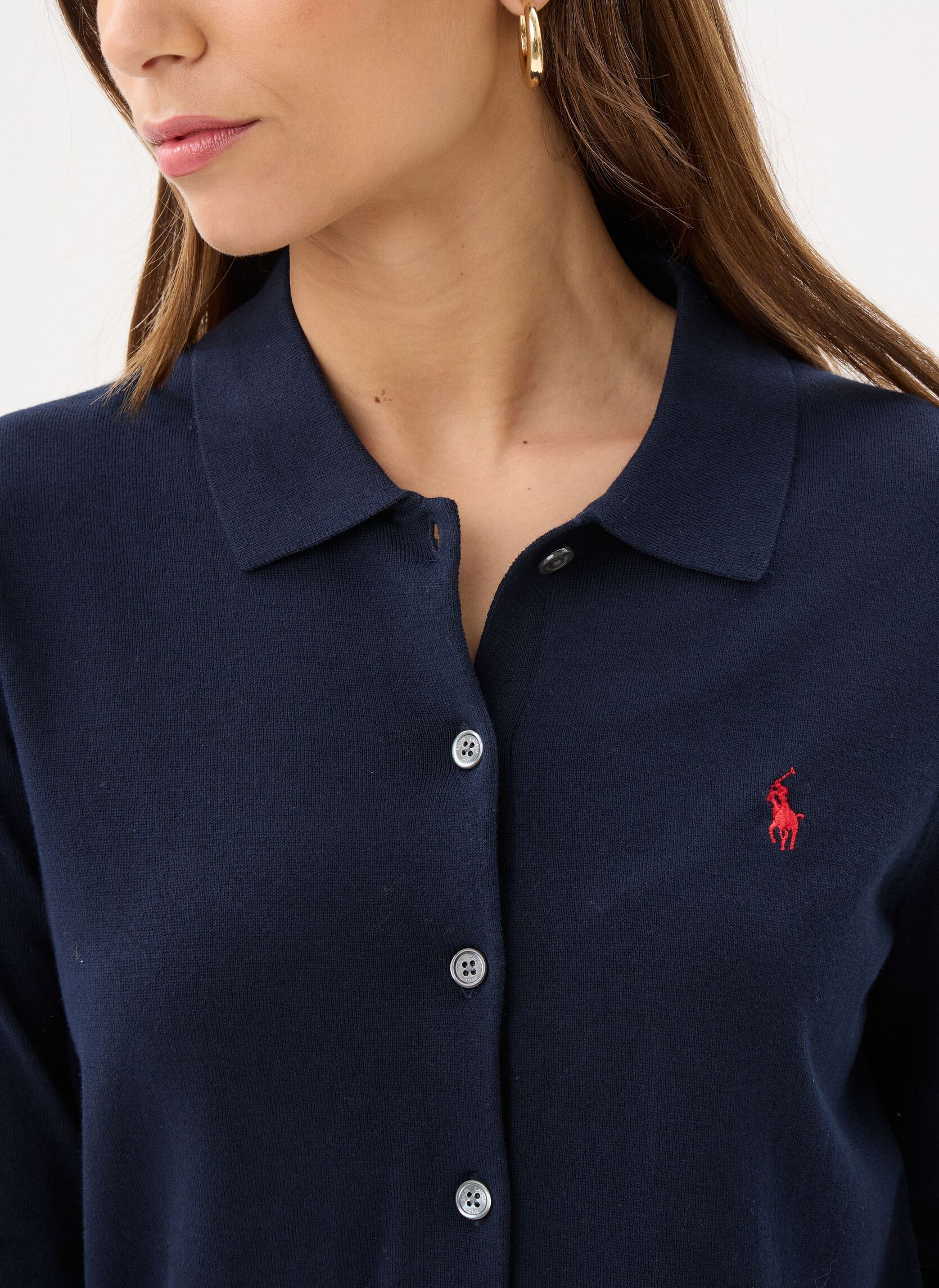 Vesten Cardigan col polo en coton mélangé dames blauw Polo Ralph Lauren Vesten Cardigan col polo en coton mélangé dames blauw HUNTER NAVY