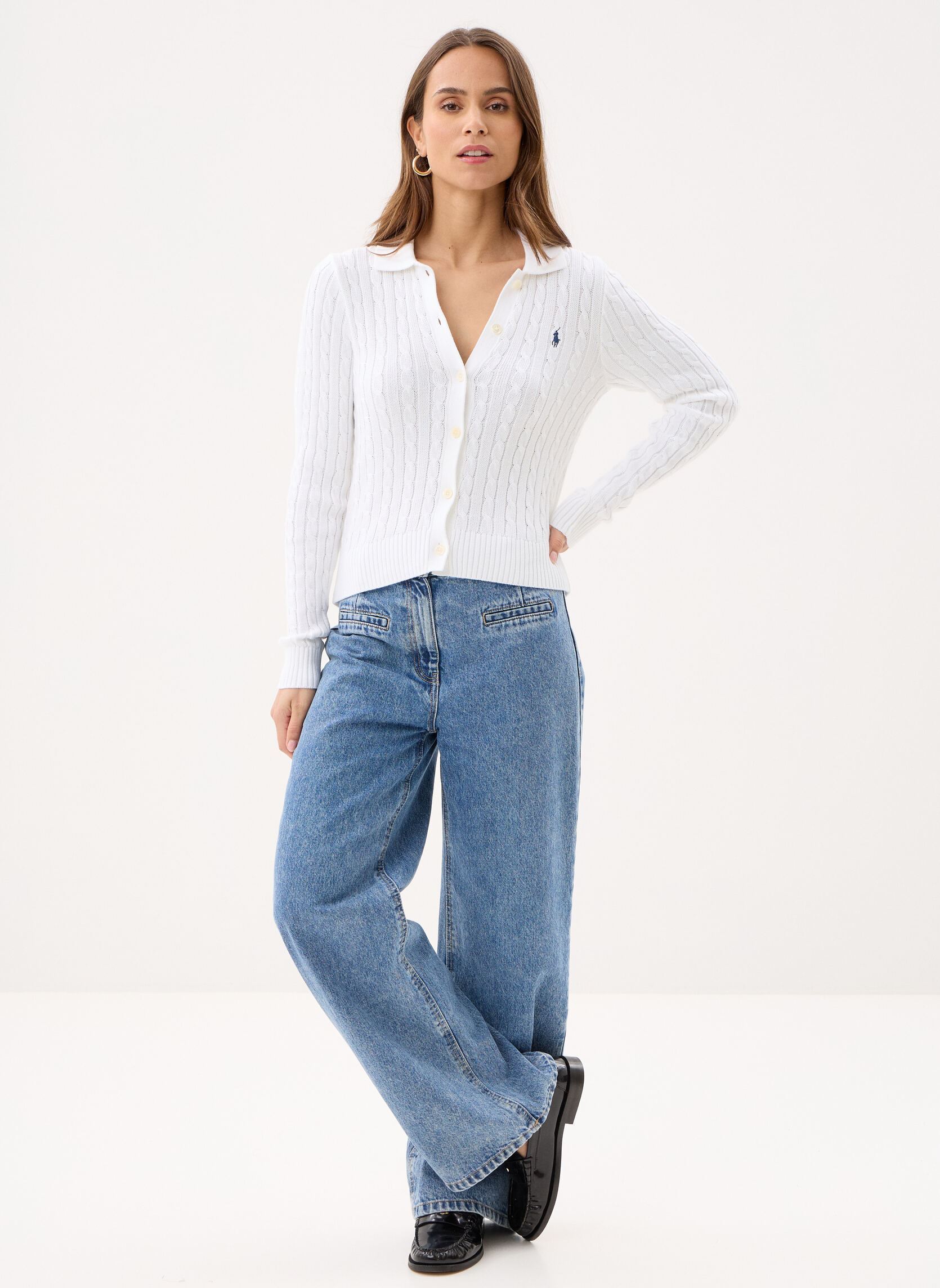 Vesten Cardigan col polo torsadé dames wit Polo Ralph Lauren Vesten Cardigan col polo torsadé dames wit WHITE