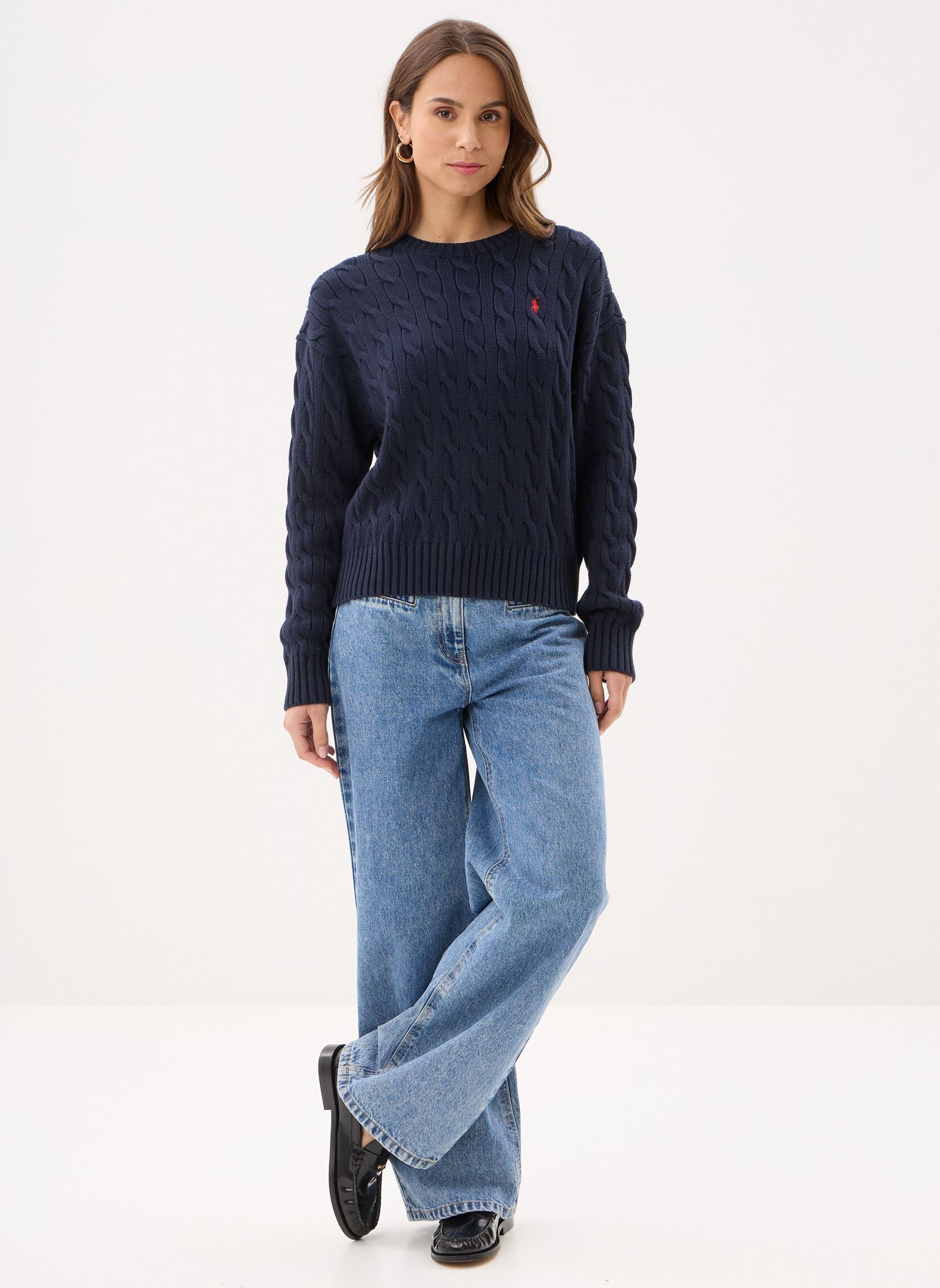 Pulls Pull torsadé à col rond en coton 211A962 femme bleu Polo Ralph Lauren Pulls Pull torsadé à col rond en coton 211A962 femme bleu HUNTER NAVY