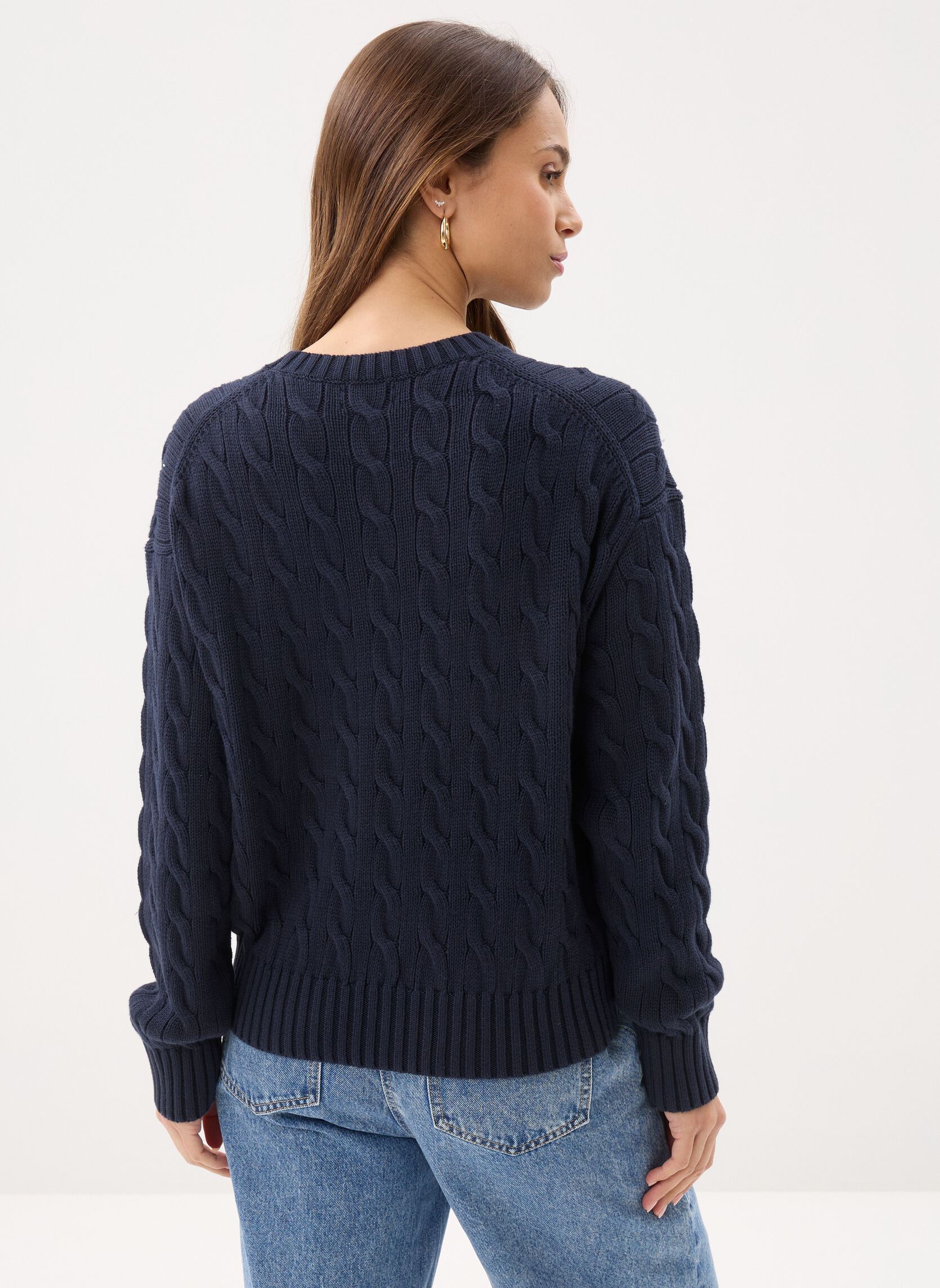 Pulls Pull torsadé à col rond en coton 211A962 femme bleu Polo Ralph Lauren Pulls Pull torsadé à col rond en coton 211A962 femme bleu HUNTER NAVY