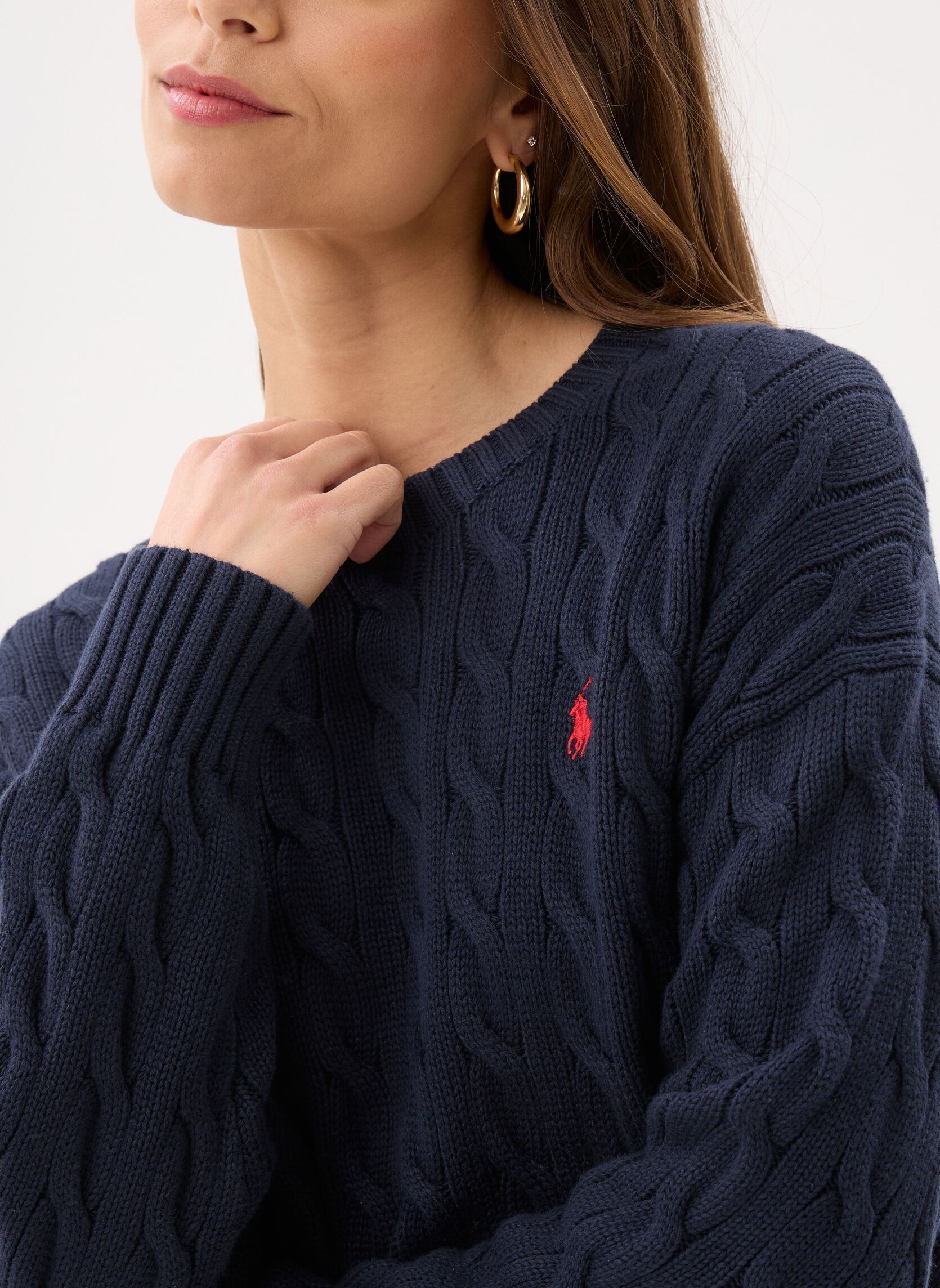 Pulls Pull torsadé à col rond en coton 211A962 femme bleu Polo Ralph Lauren Pulls Pull torsadé à col rond en coton 211A962 femme bleu HUNTER NAVY