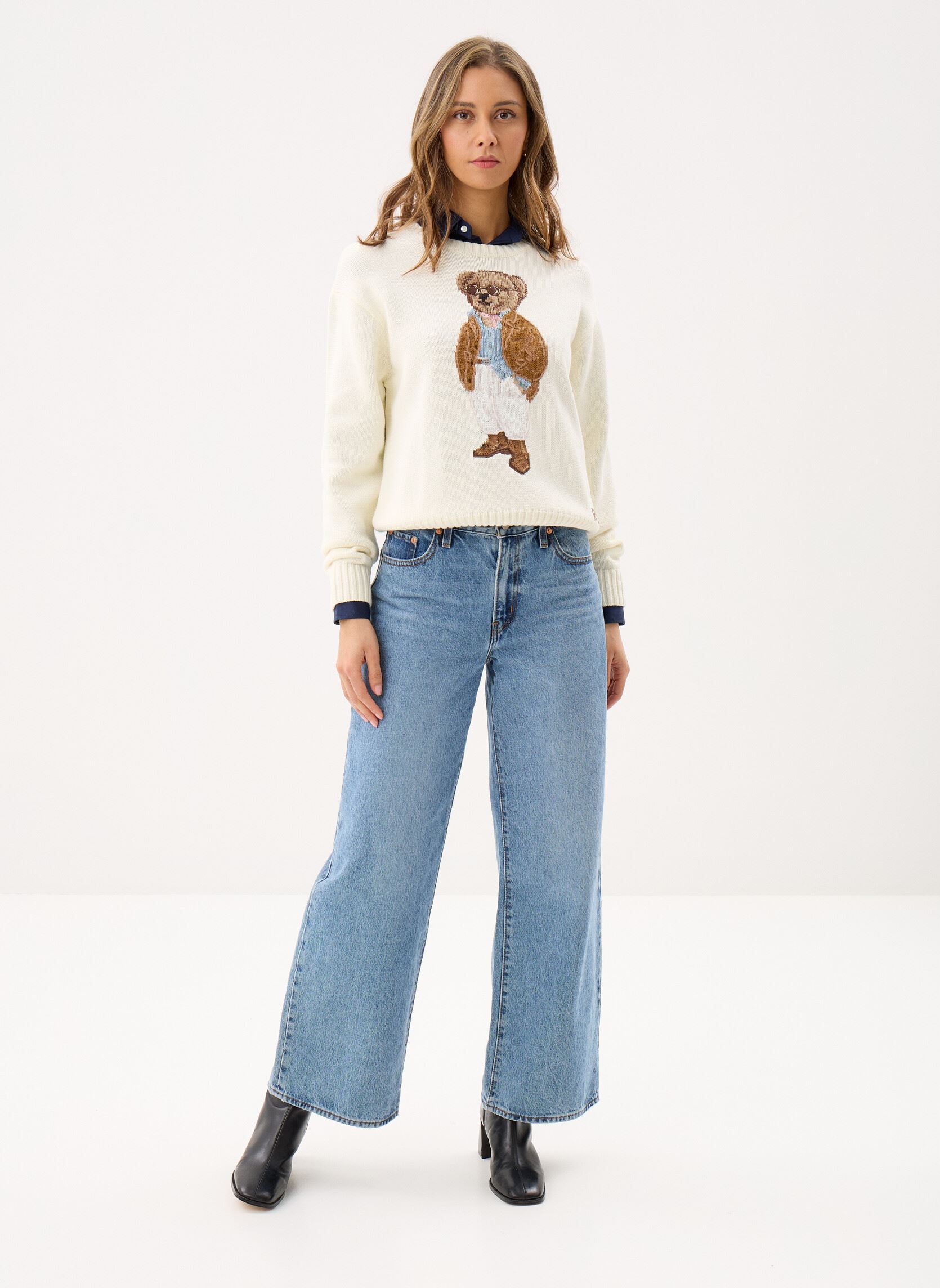 Pulls Pull Polo Bear en coton et lin femme blanc Polo Ralph Lauren Pulls Pull Polo Bear en coton et lin femme blanc Parchment Cream