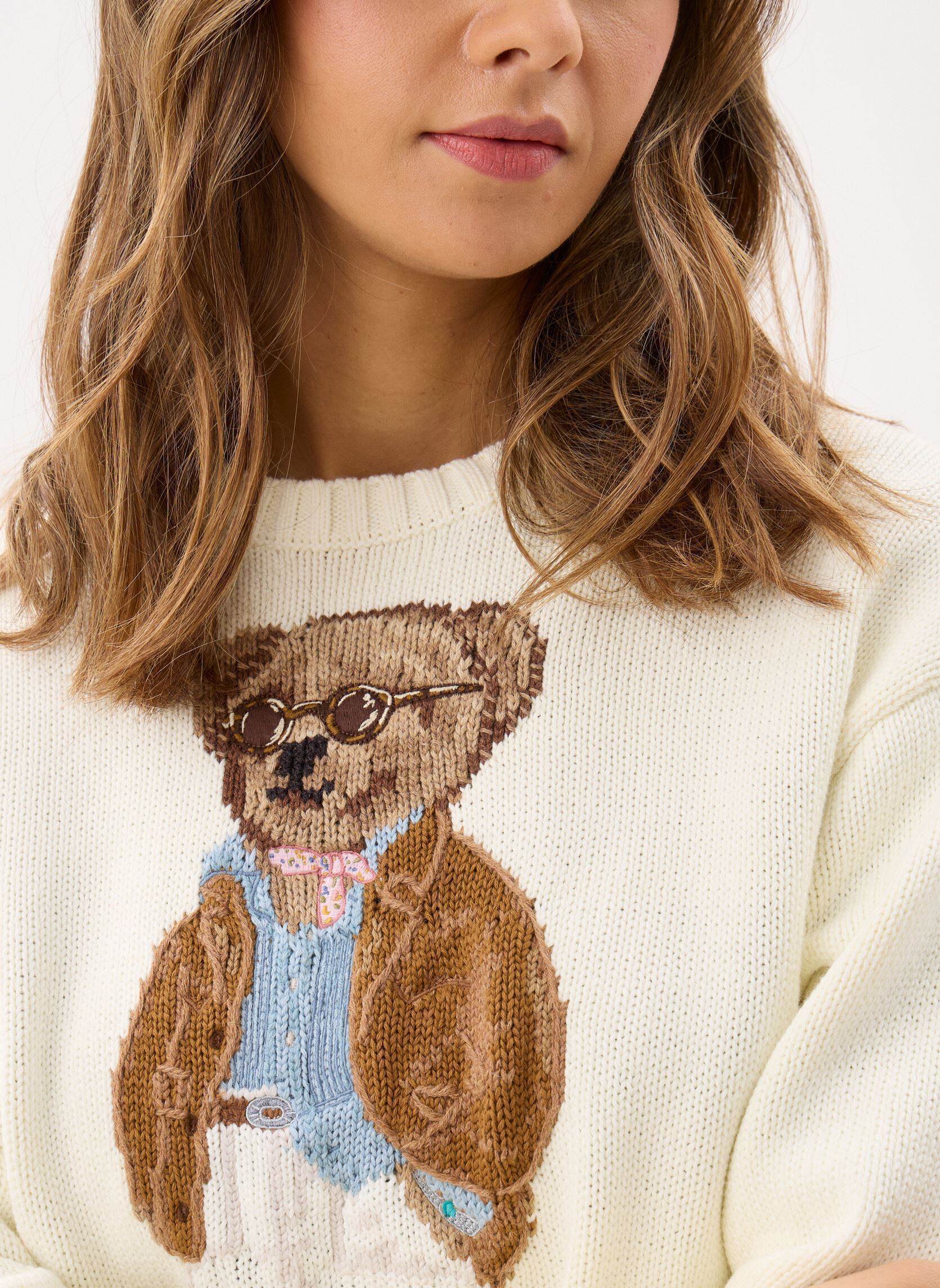Pulls Pull Polo Bear en coton et lin femme blanc Polo Ralph Lauren Pulls Pull Polo Bear en coton et lin femme blanc Parchment Cream