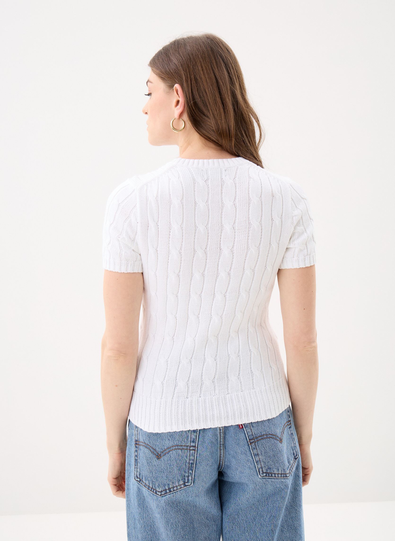 Pullover Pull torsadé à manches courtes en coton damen weiß Polo Ralph Lauren Pullover Pull torsadé à manches courtes en coton damen weiß White