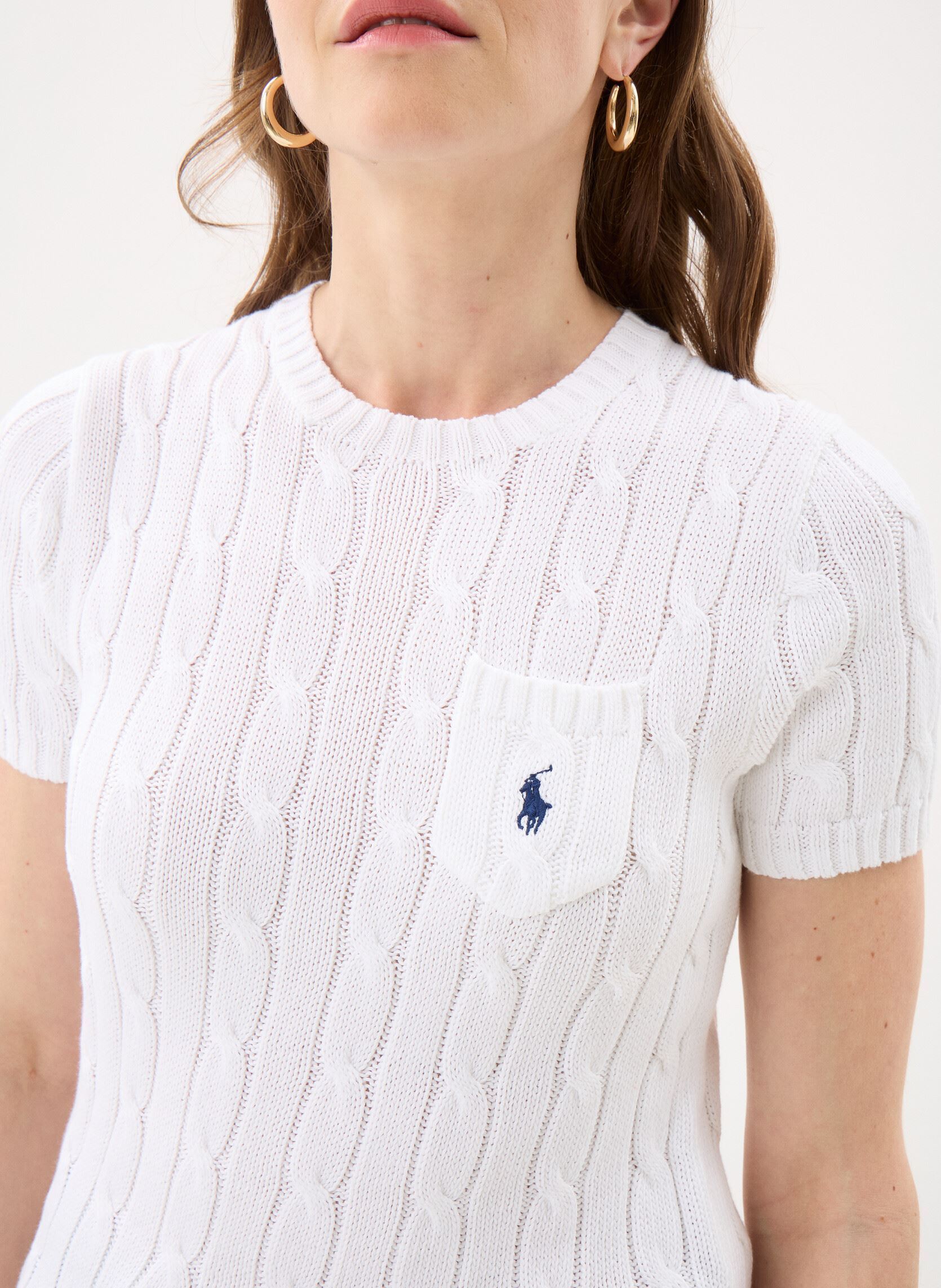 Pullover Pull torsadé à manches courtes en coton damen weiß Polo Ralph Lauren Pullover Pull torsadé à manches courtes en coton damen weiß White
