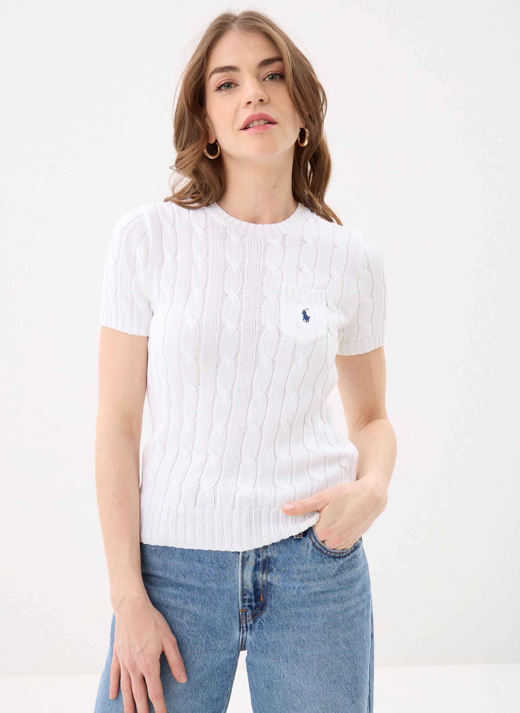 Vêtements Polo Ralph Lauren Pull torsadé à manches courtes en coton pour Femme