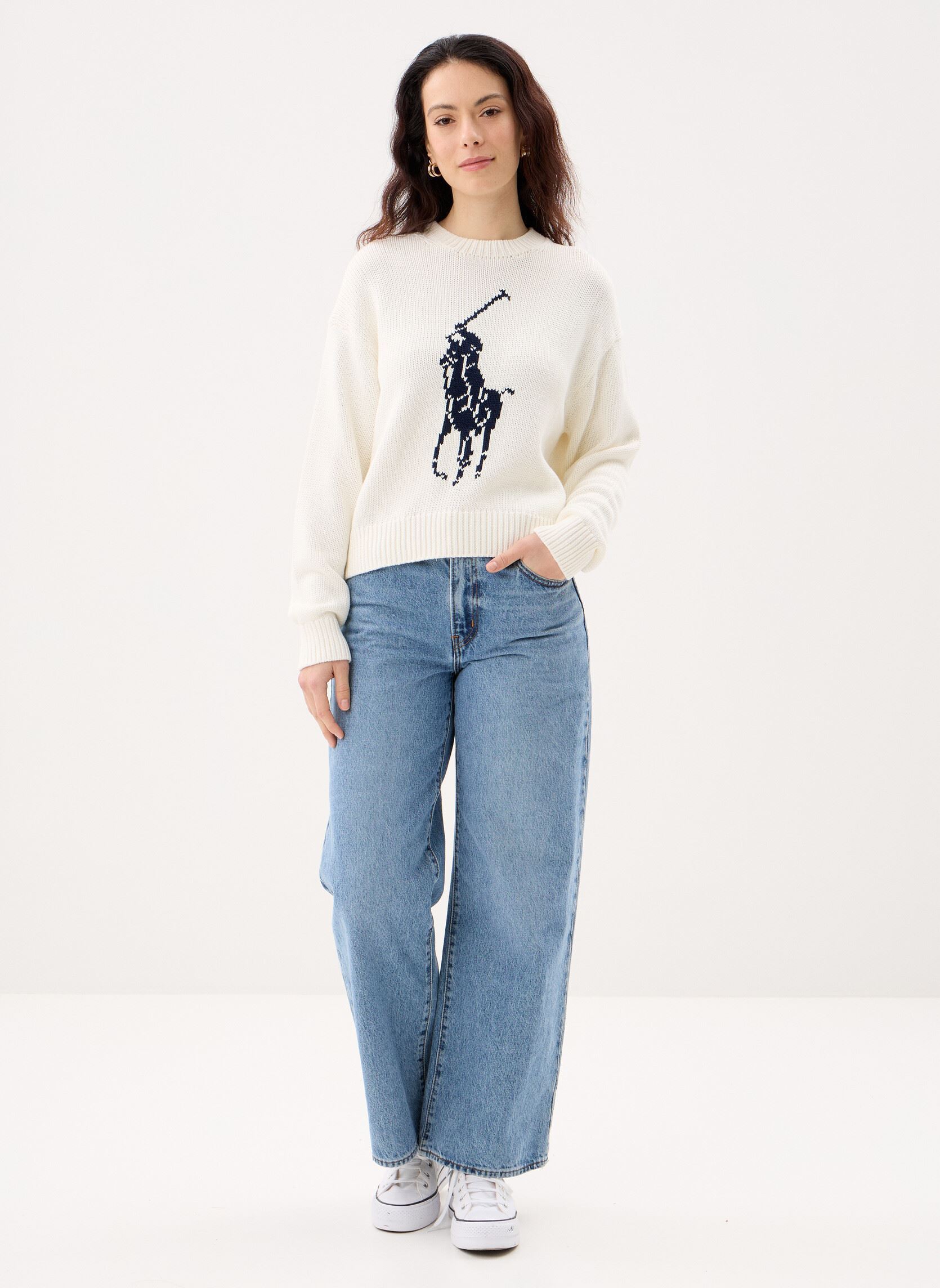 Pullover Pull à col rond Big Pony en laine damen weiß Polo Ralph Lauren Pullover Pull à col rond Big Pony en laine damen weiß White