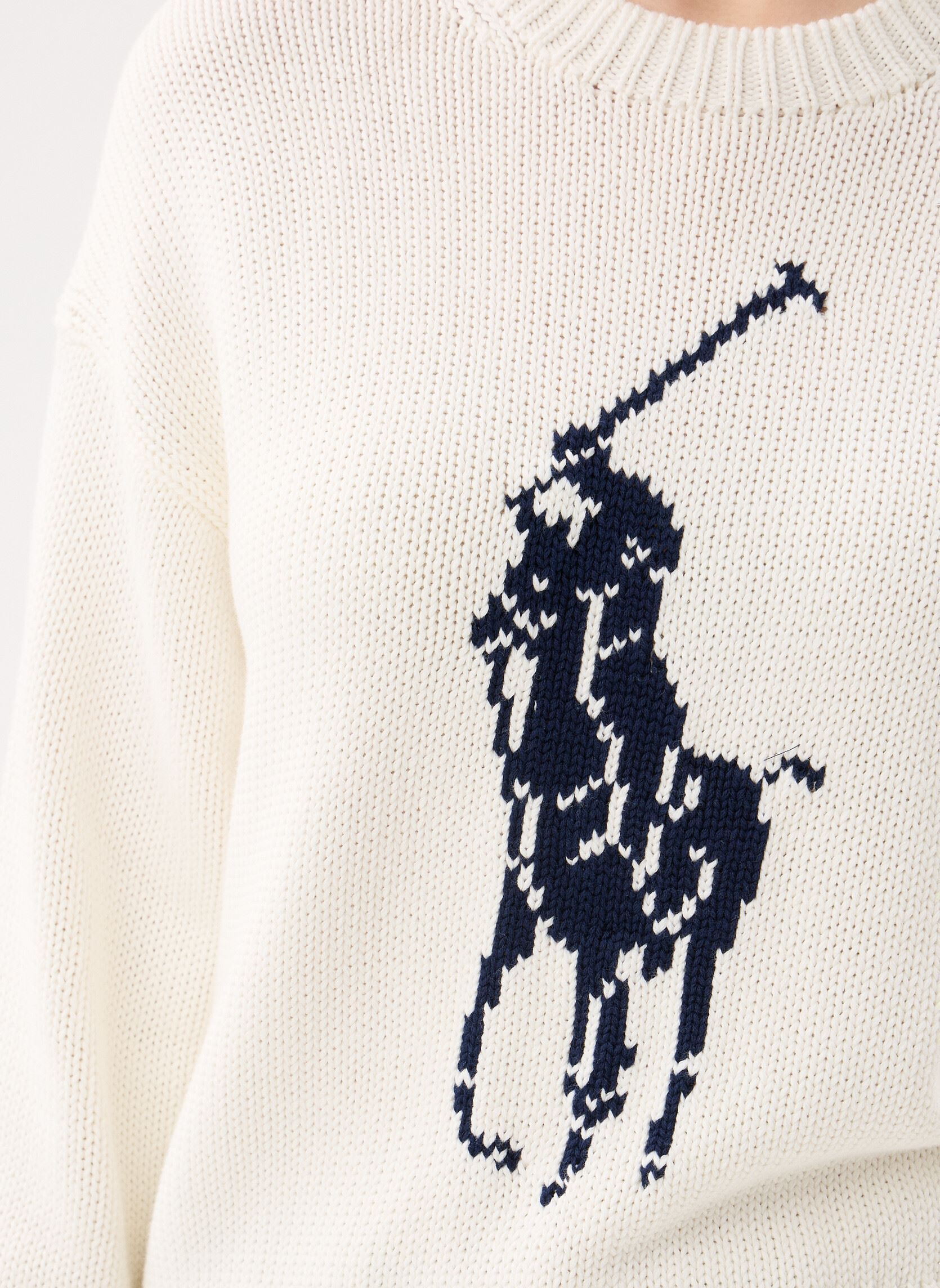 Pullover Pull à col rond Big Pony en laine damen weiß Polo Ralph Lauren Pullover Pull à col rond Big Pony en laine damen weiß White