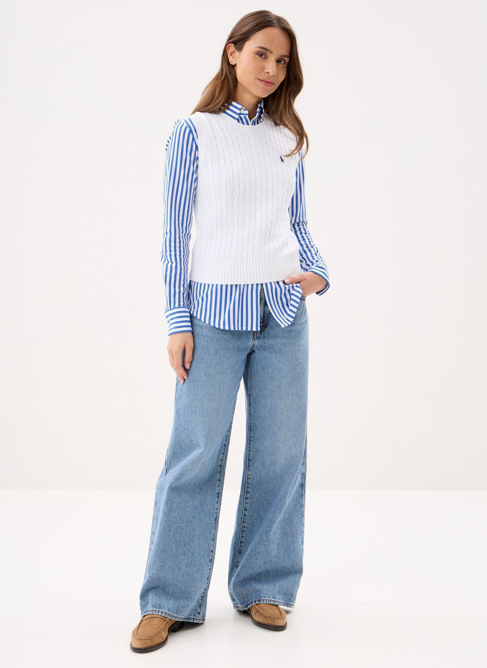Pullover Pull sans manches torsadé damen weiß Polo Ralph Lauren Pullover Pull sans manches torsadé damen weiß WHITE