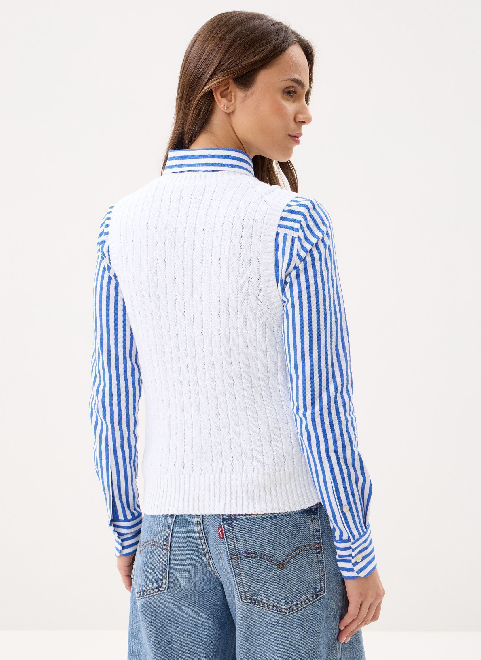 Pullover Pull sans manches torsadé damen weiß Polo Ralph Lauren Pullover Pull sans manches torsadé damen weiß WHITE