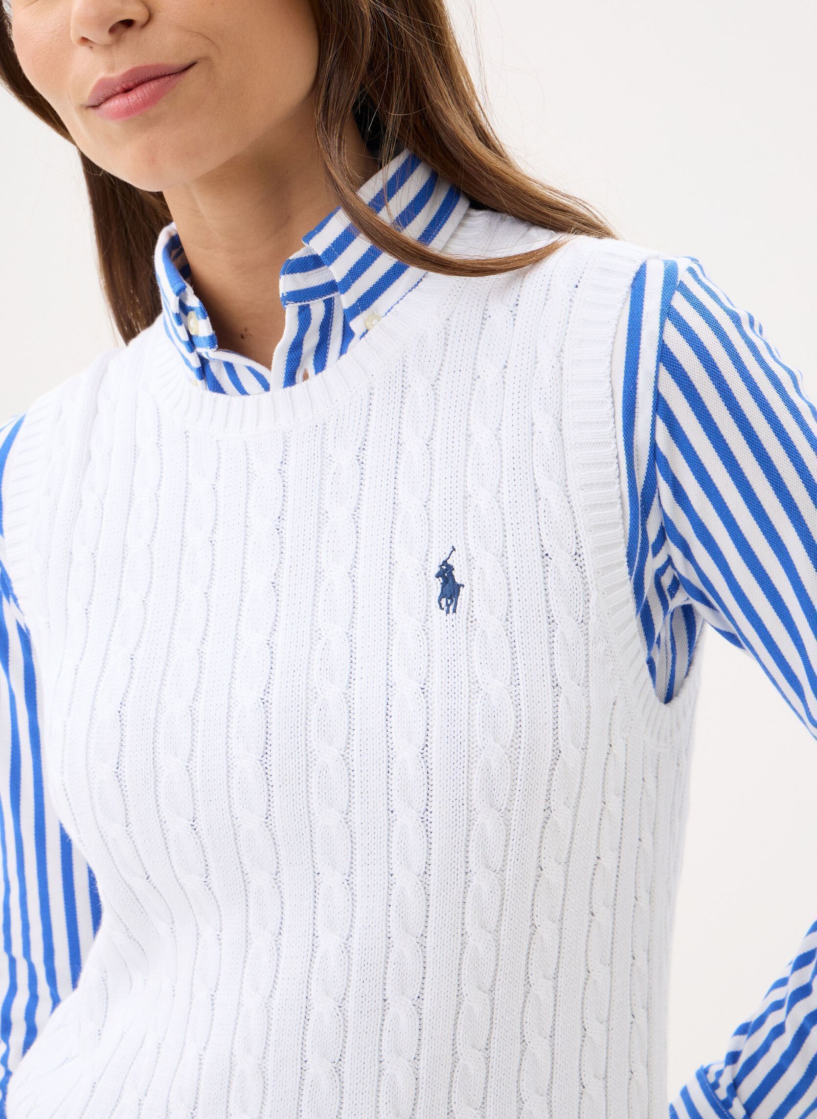 Pullover Pull sans manches torsadé damen weiß Polo Ralph Lauren Pullover Pull sans manches torsadé damen weiß WHITE