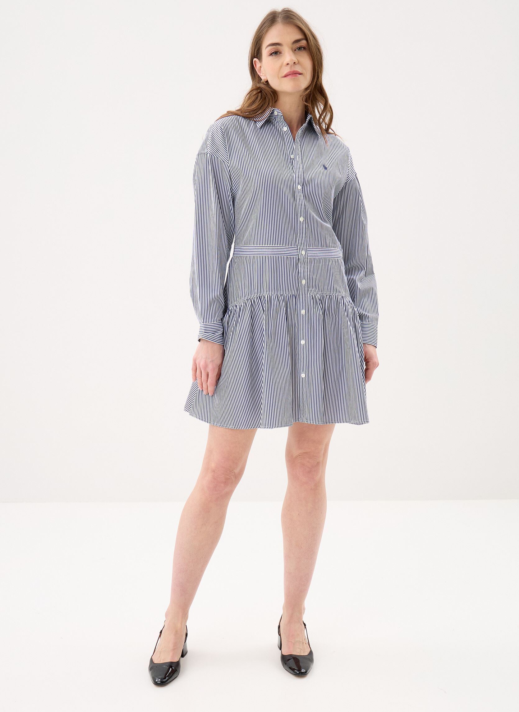 Robes Robe-chemise à pans en coton rayé femme bleu Polo Ralph Lauren Robes Robe-chemise à pans en coton rayé femme bleu 1322 WHITE/ FALL ROYAL