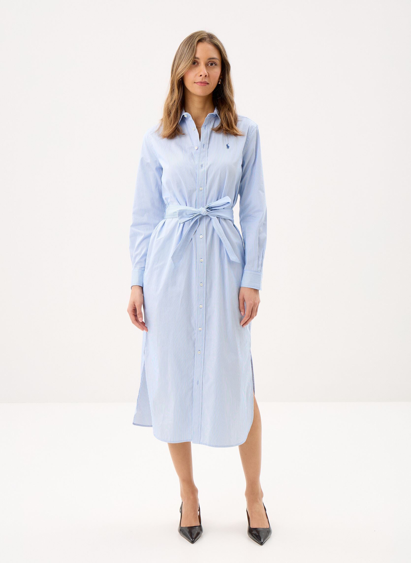 Hemdkleider Robe-chemise rayée ceinturée en popeline damen blau Polo Ralph Lauren Hemdkleider Robe-chemise rayée ceinturée en popeline damen blau 2000C MEDIUM BLUE WHITE