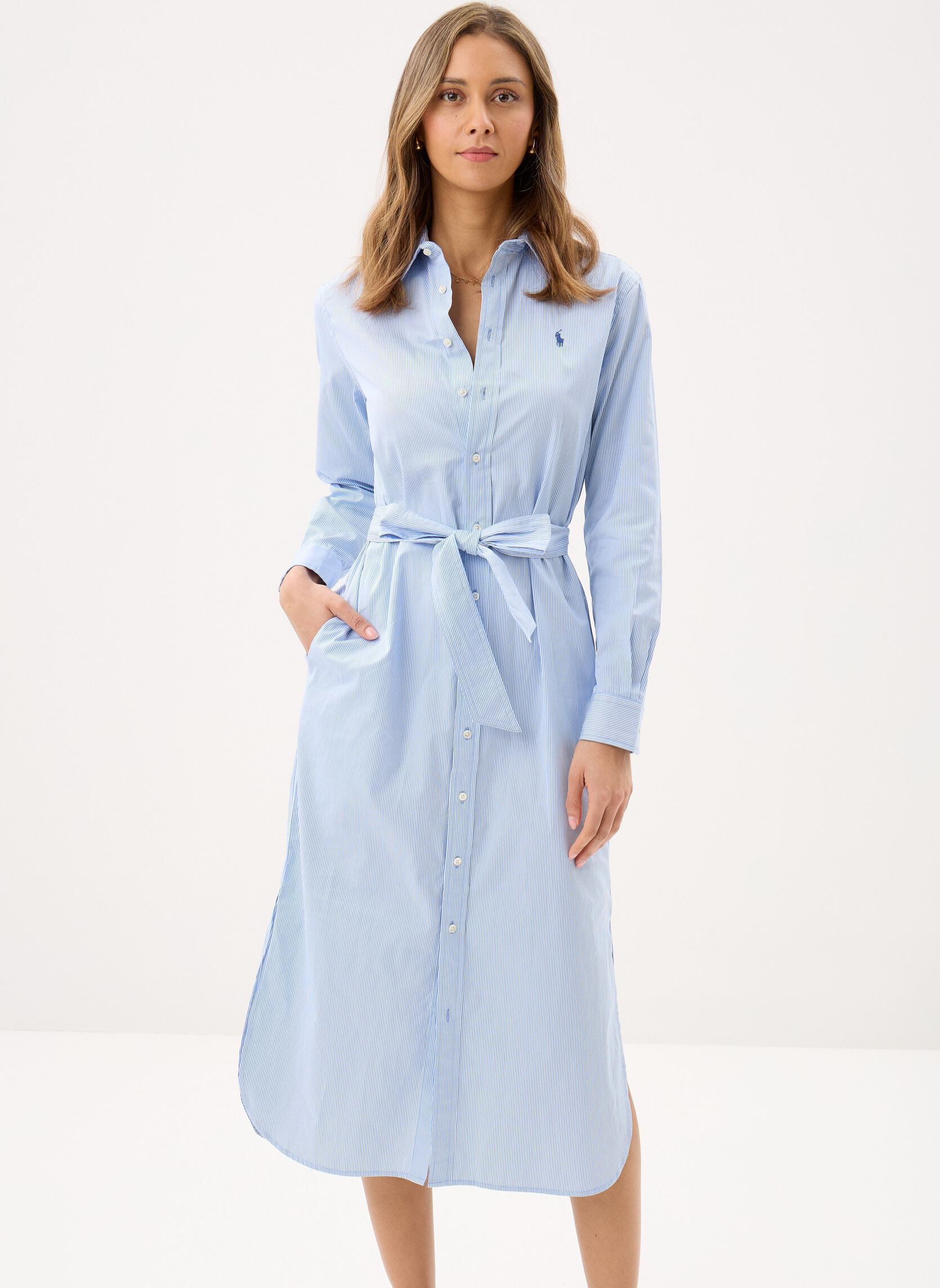 Hemdkleider Robe-chemise rayée ceinturée en popeline damen blau Polo Ralph Lauren Hemdkleider Robe-chemise rayée ceinturée en popeline damen blau 2000C MEDIUM BLUE WHITE