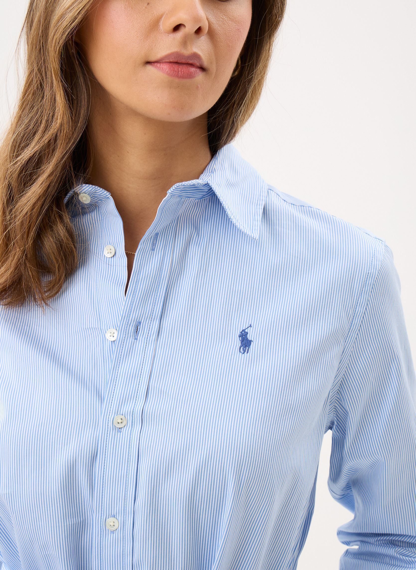 Hemdkleider Robe-chemise rayée ceinturée en popeline damen blau Polo Ralph Lauren Hemdkleider Robe-chemise rayée ceinturée en popeline damen blau 2000C MEDIUM BLUE WHITE