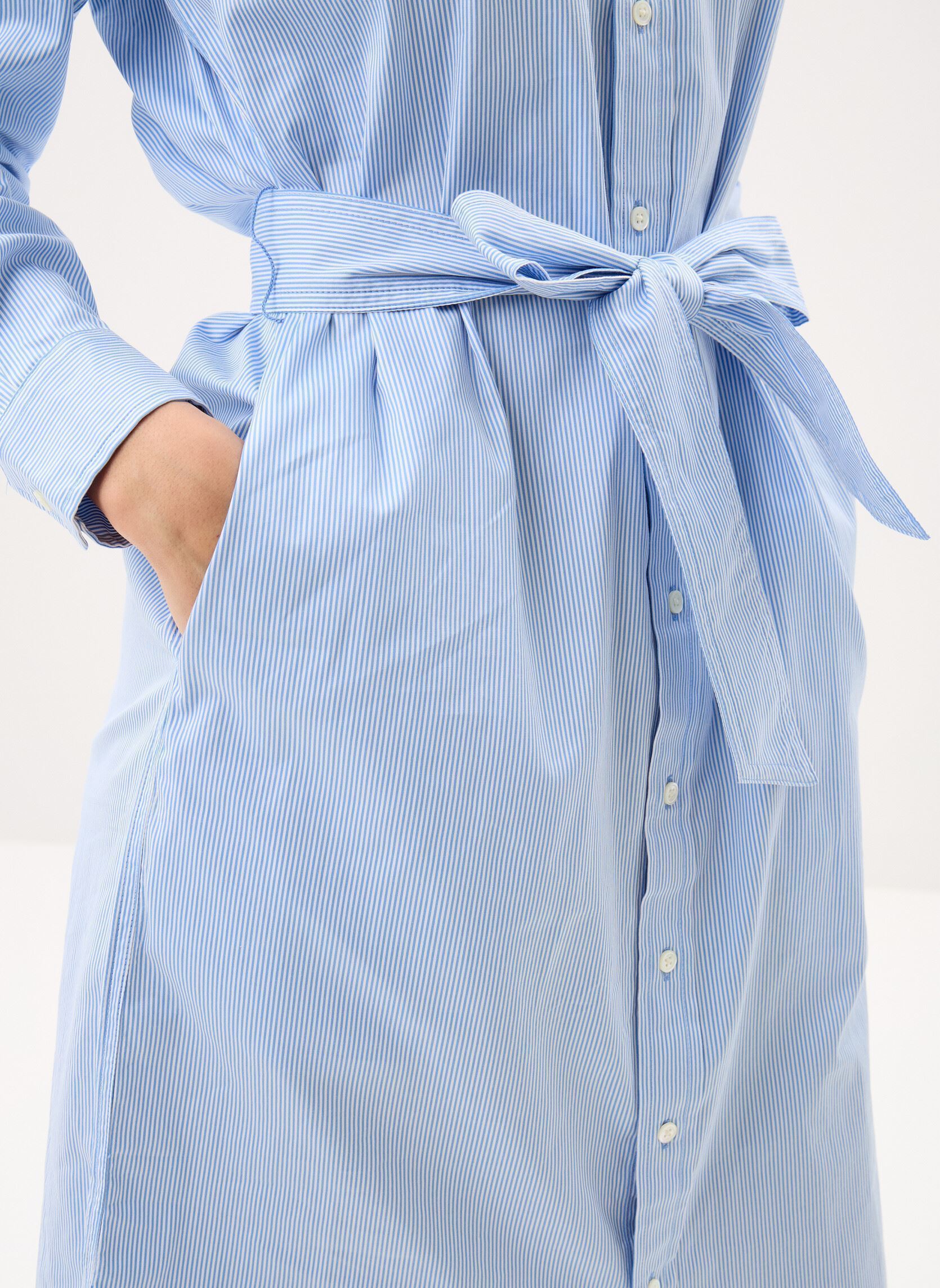 Hemdkleider Robe-chemise rayée ceinturée en popeline damen blau Polo Ralph Lauren Hemdkleider Robe-chemise rayée ceinturée en popeline damen blau 2000C MEDIUM BLUE WHITE